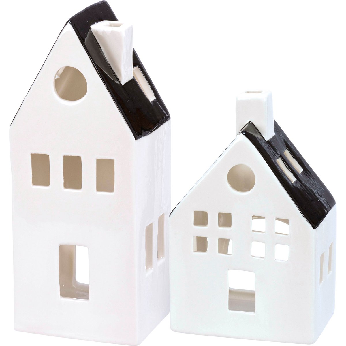 Charming Black & White Ceramic Houses: Festive Tea Light Village Figurines Set