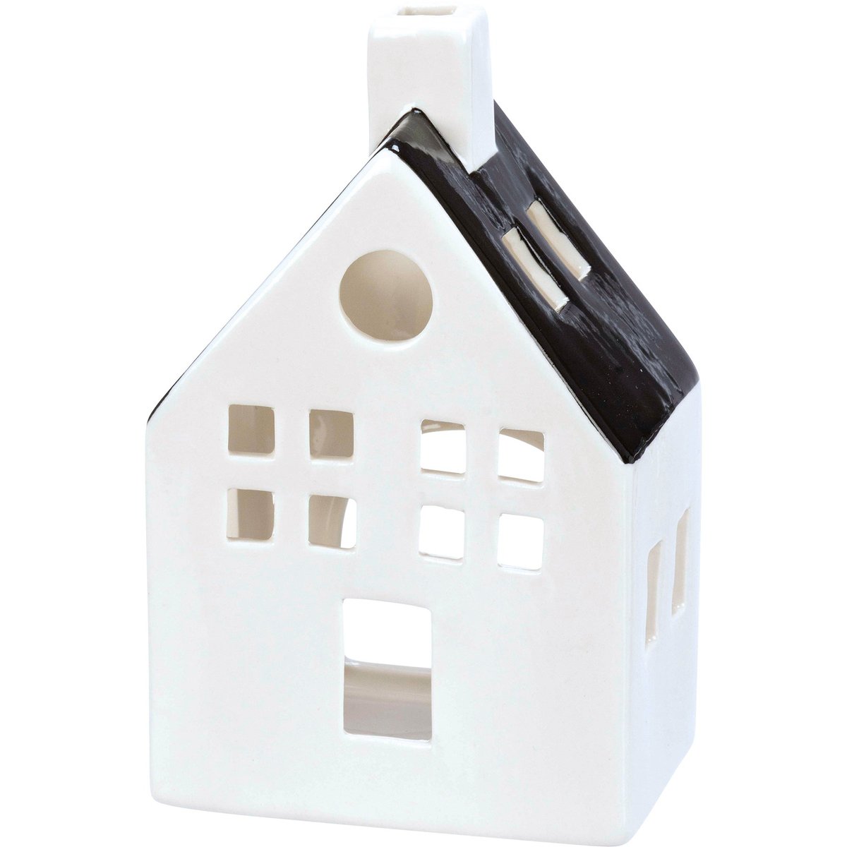Charming Black & White Ceramic Houses: Festive Tea Light Village Figurines Set