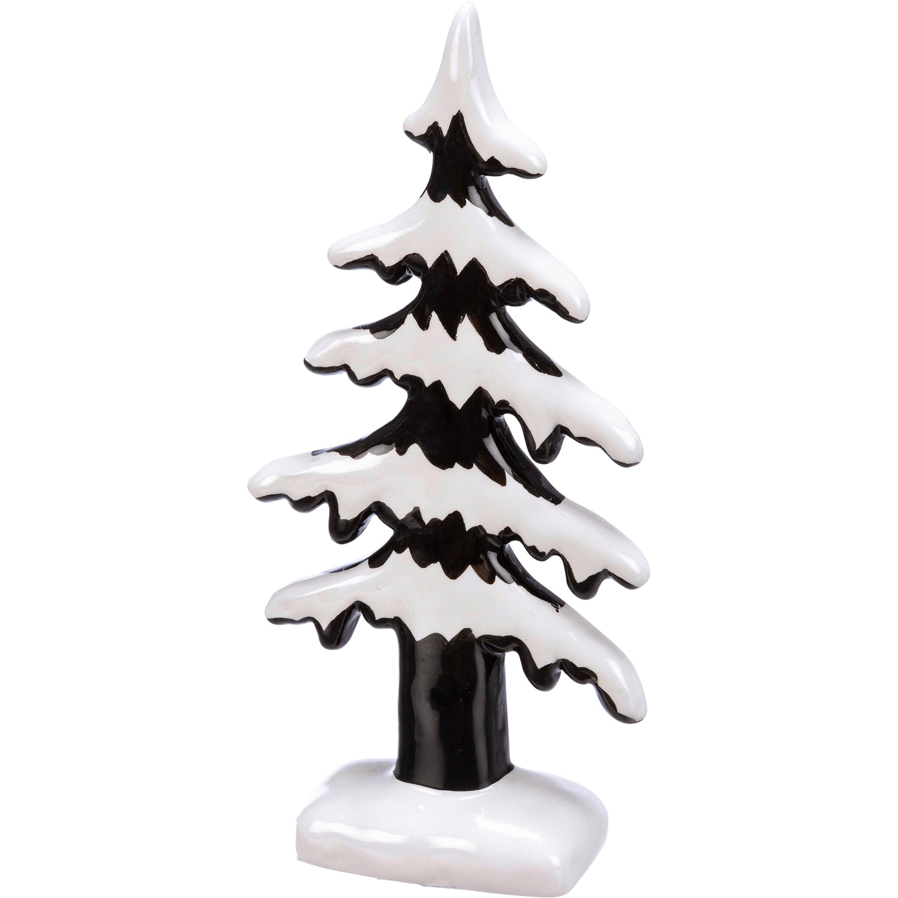 Wintry Black & White Ceramic Snowy Trees Figurine Set - Festive Home Decor