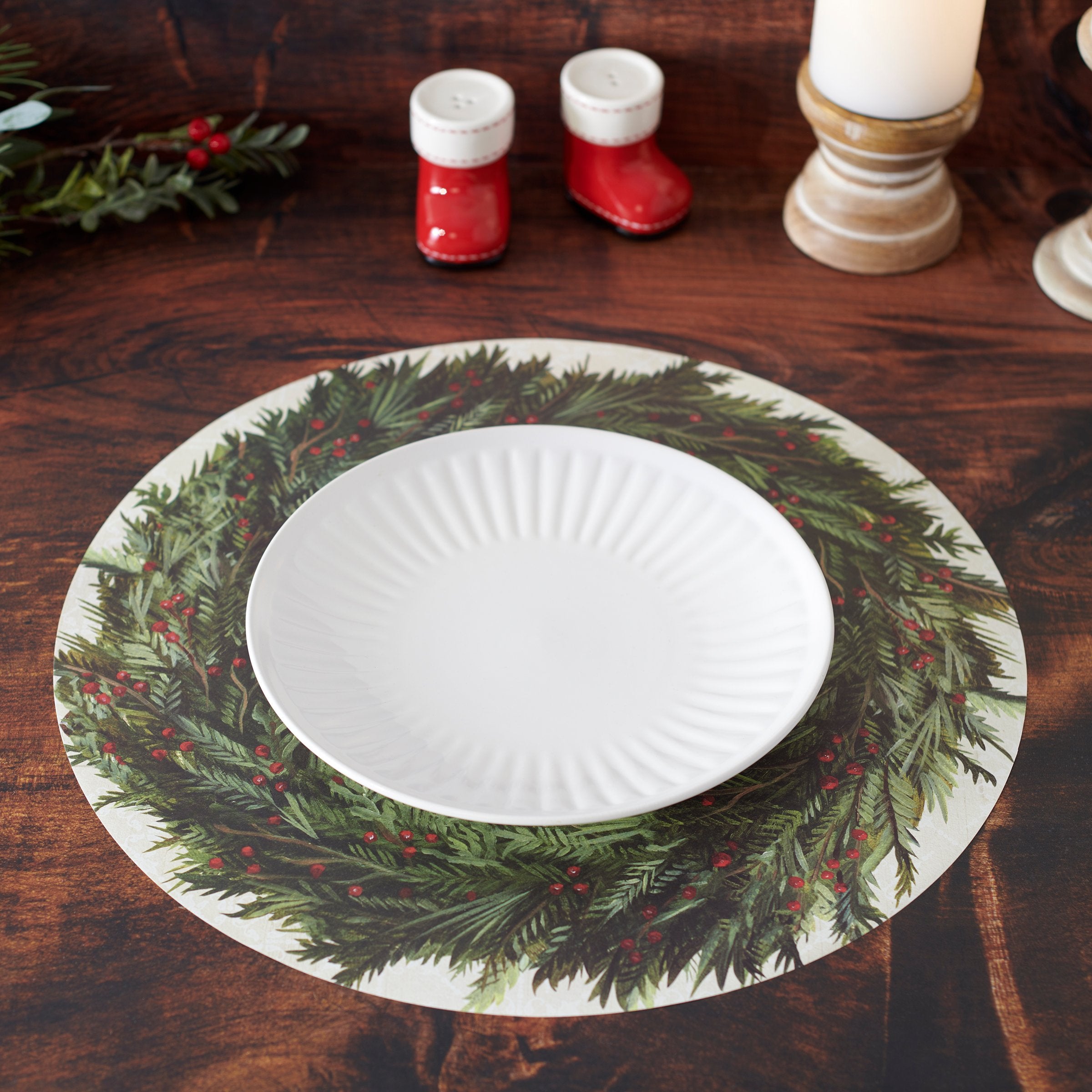 Festive Disposable Paper Christmas Wreath Placemats - 24 Count Holiday Table Decor