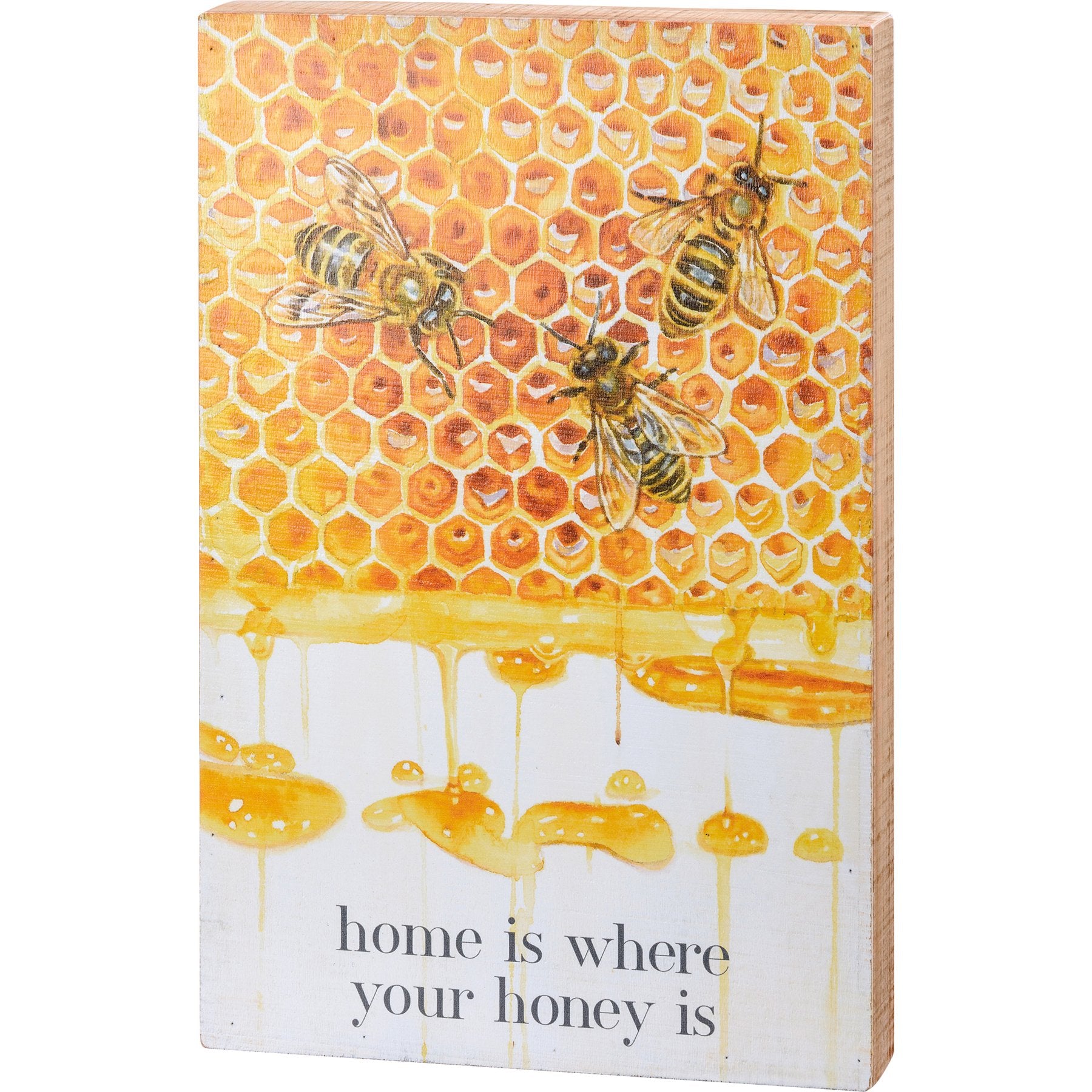 “Home Is Where Your Honey Is” Bee & Honeycomb Wooden Box Sign Decor