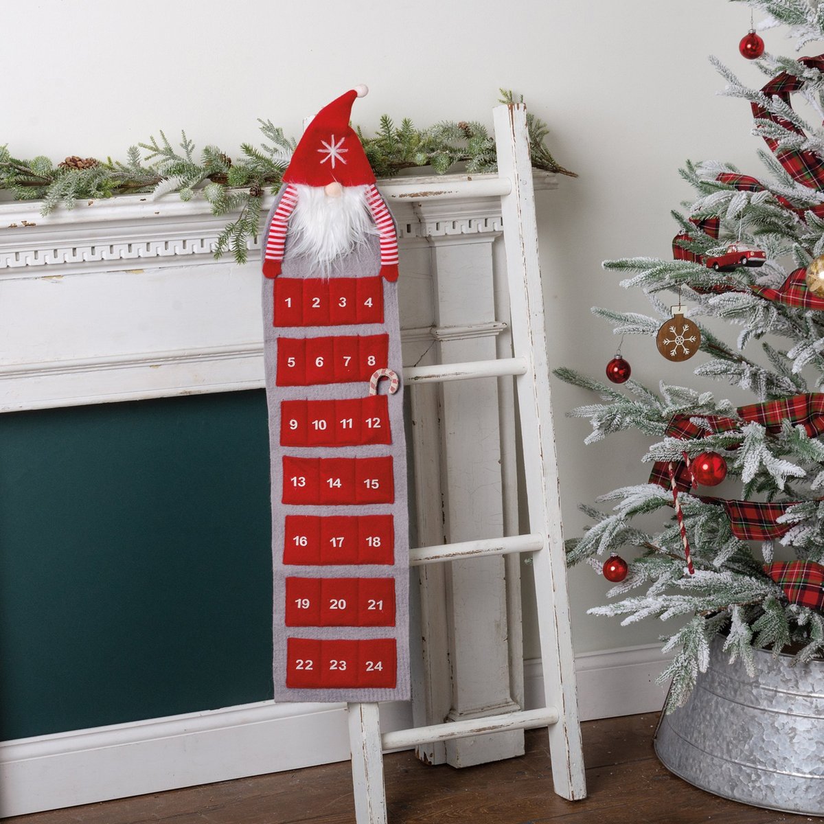 Whimsical Felt Santa Gnome Christmas Countdown Calendar with 24 Pockets