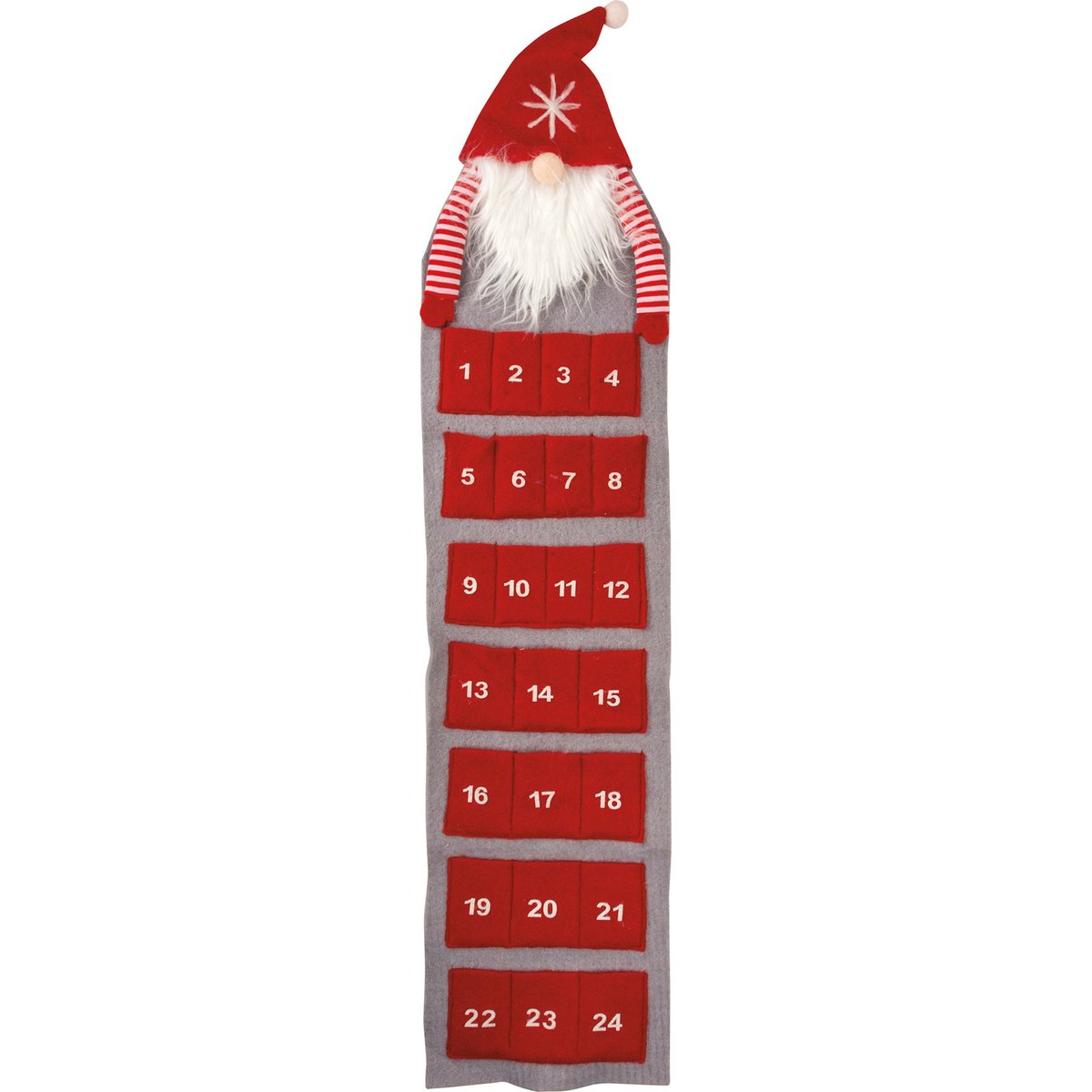 Whimsical Felt Santa Gnome Christmas Countdown Calendar with 24 Pockets