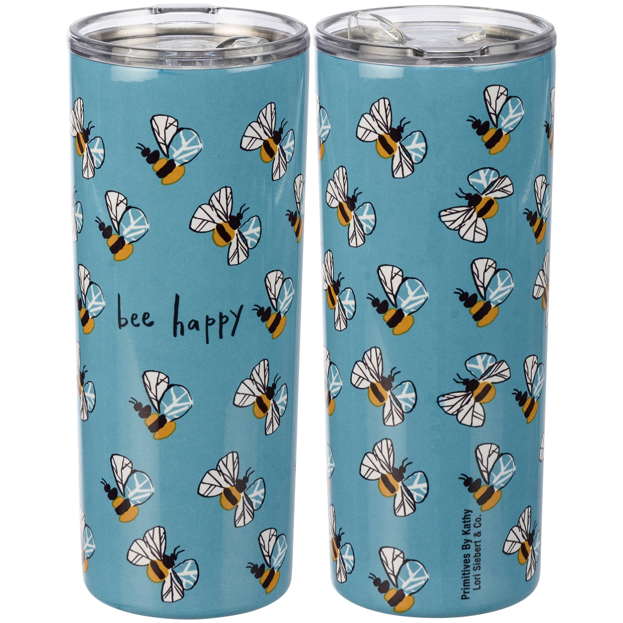Insulated Stainless Steel Bee Happy Travel Coffee Tumbler with Lid, 20 oz