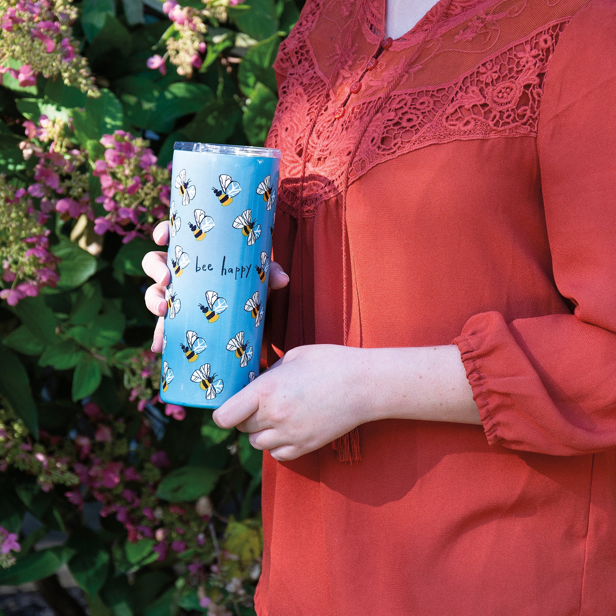 Insulated Stainless Steel Bee Happy Travel Coffee Tumbler with Lid, 20 oz