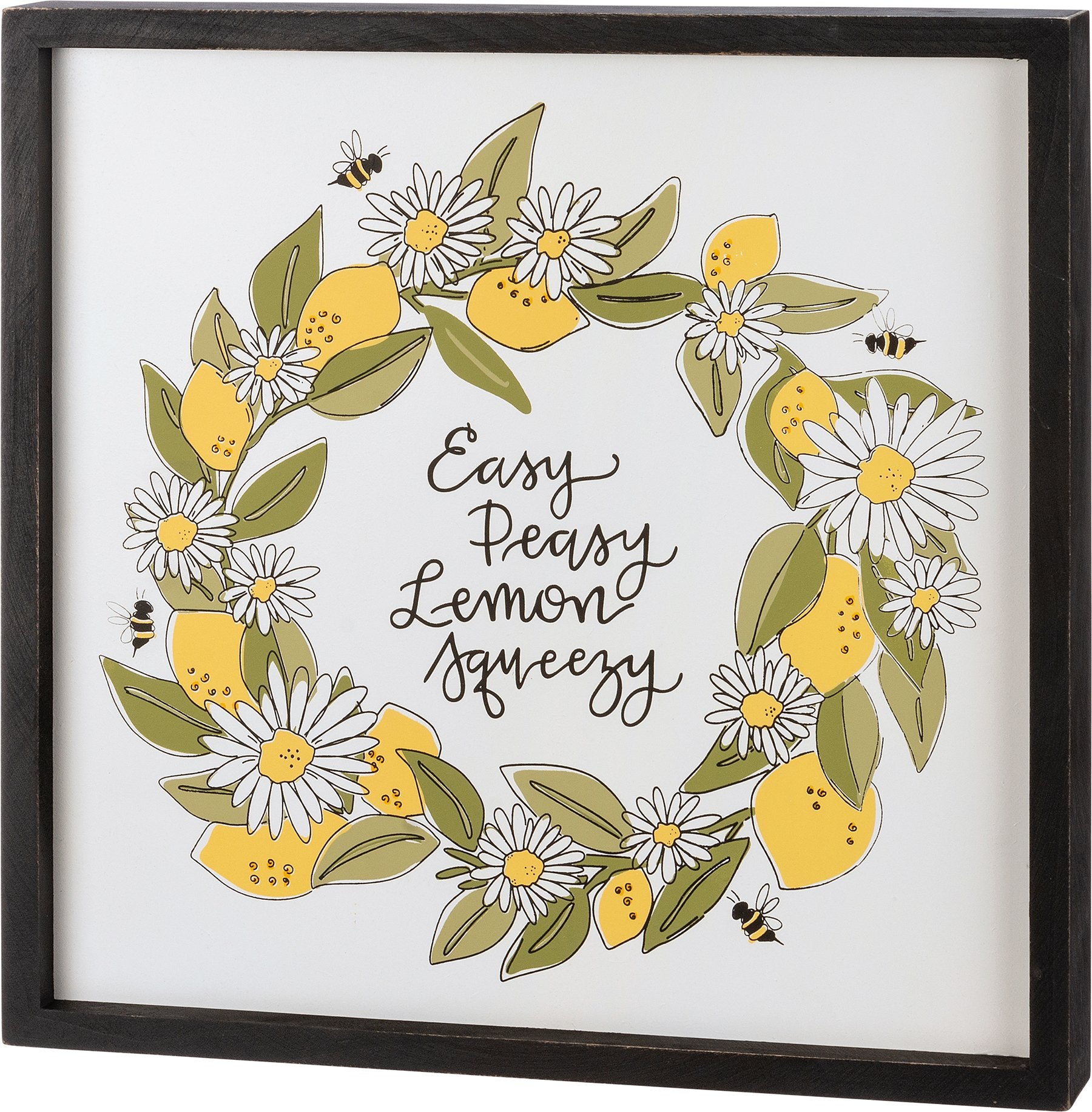 Delightful 'Easy Peasy Lemon Squeezy' Wooden Inset Box Sign, Whimsical Garden Decor
