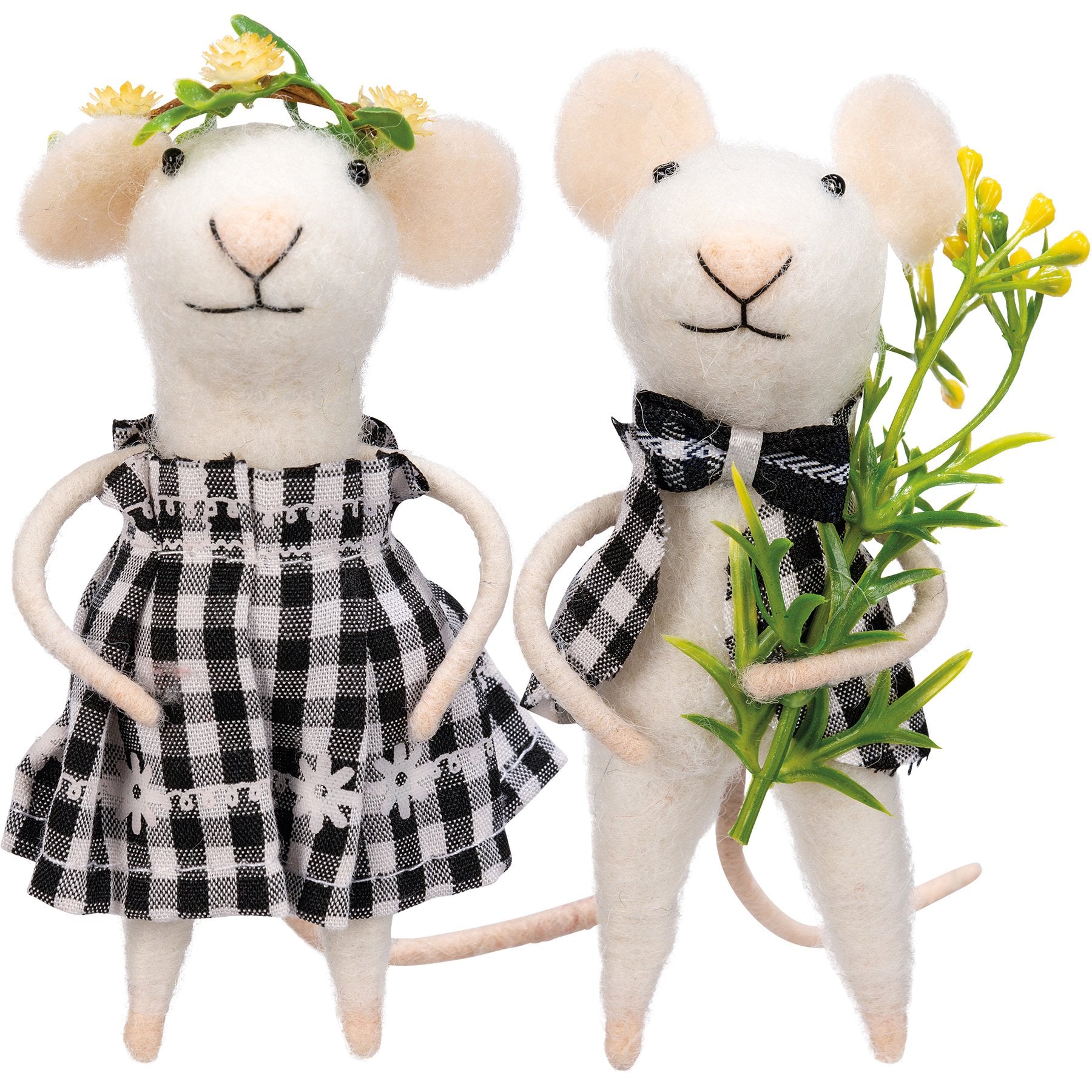 Whimsical Plaid Felt Mice Figurines - Sam & Sue Decorative Critter Set