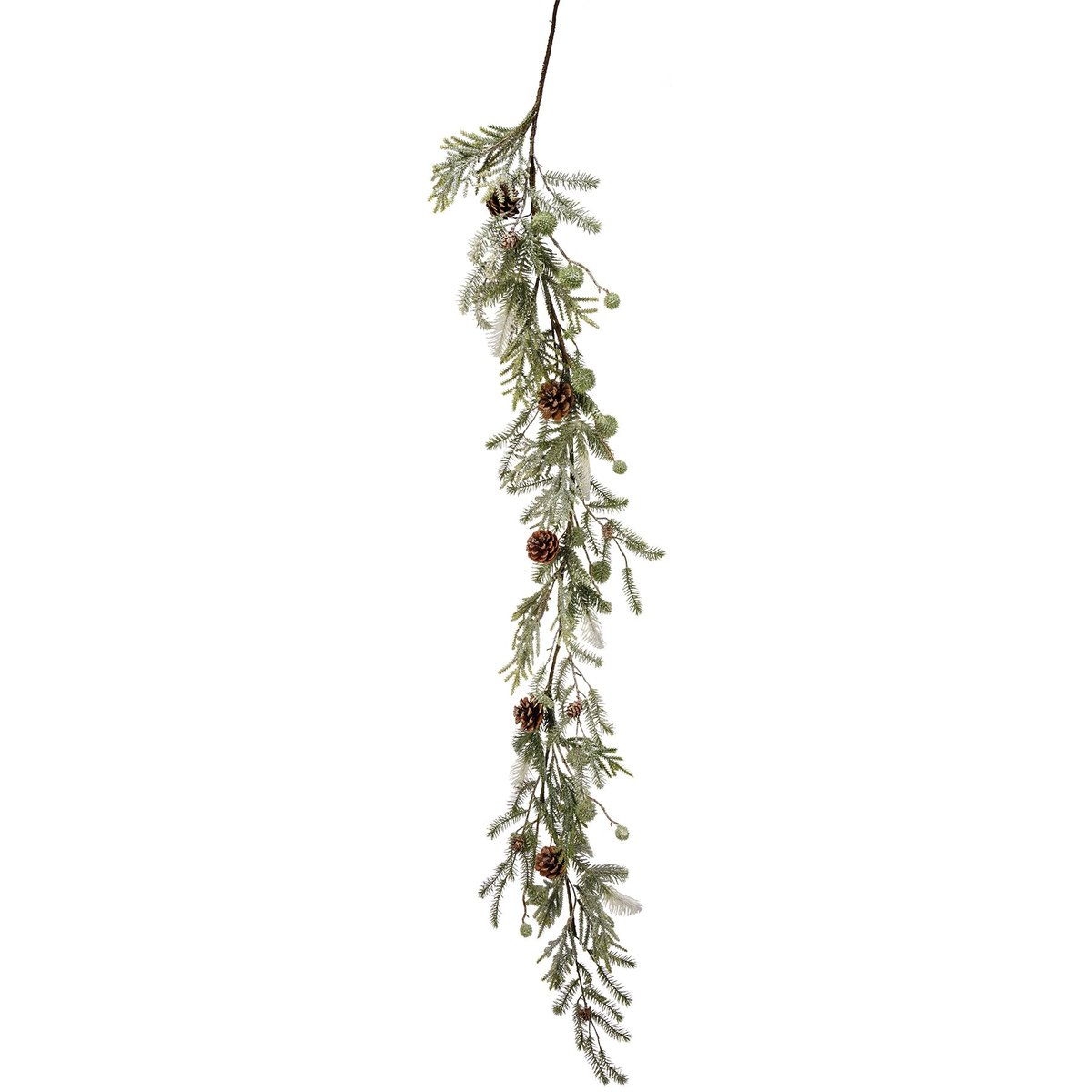 Sparkling Winter Wonderland: 63-Inch Mixed Evergreen Garland with Glittery Pinecones