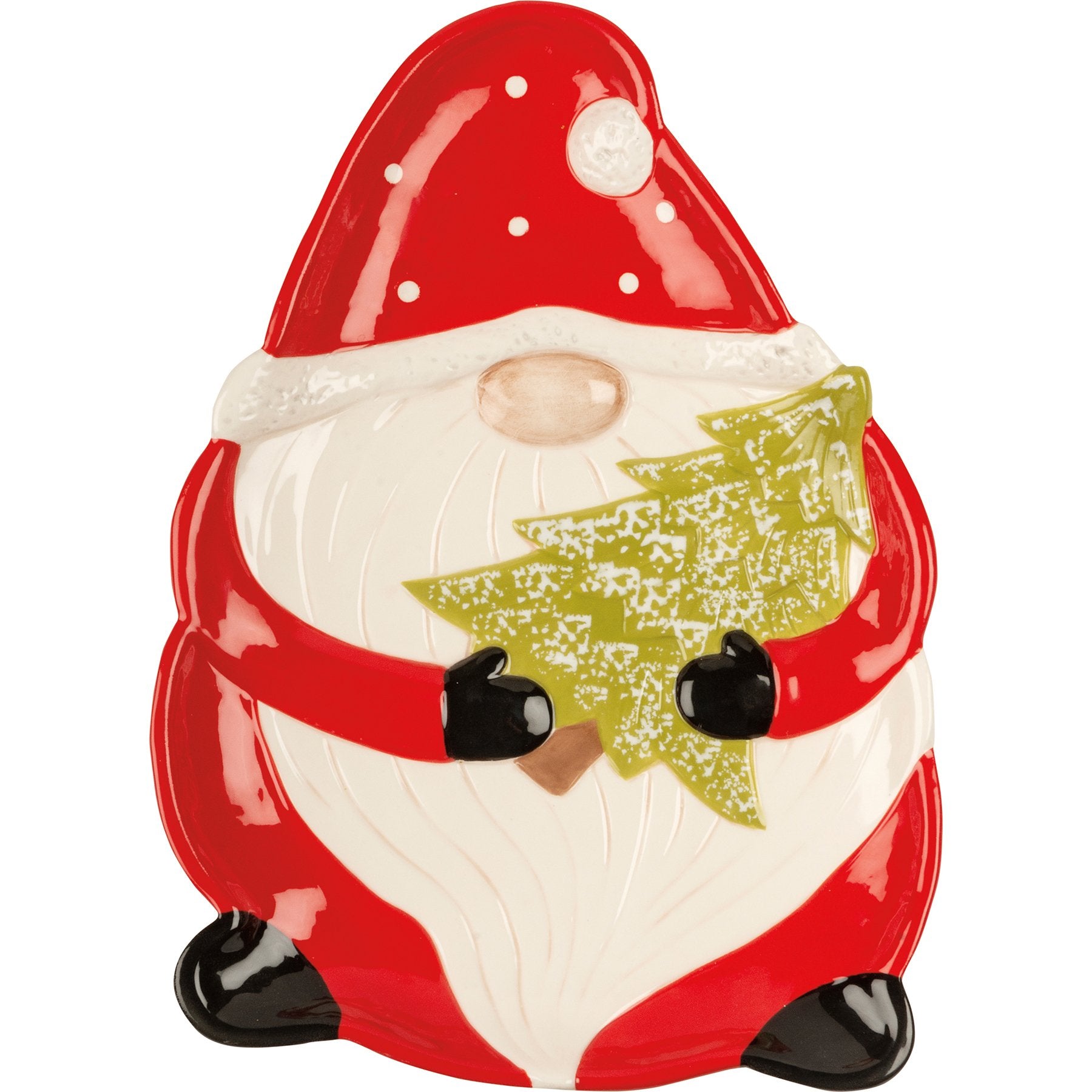 Whimsical Ceramic Santa Gnome Christmas Platter - Festive Holiday Serving Dish