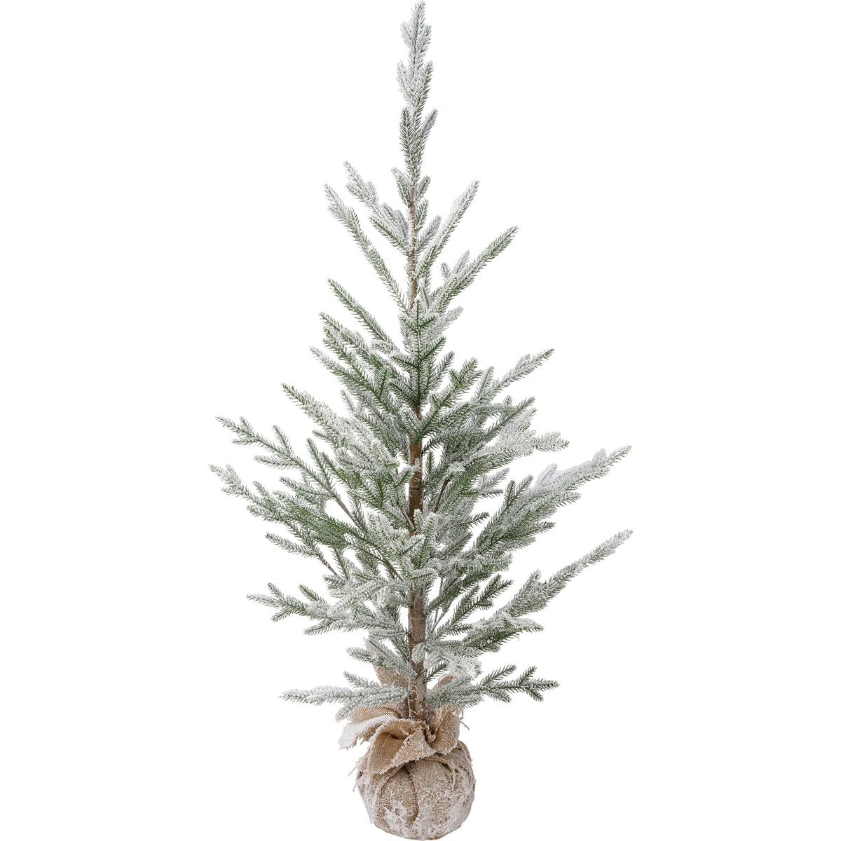 Large Flocked Snowy Pine Artificial Christmas Tree with Rustic Burlap Base