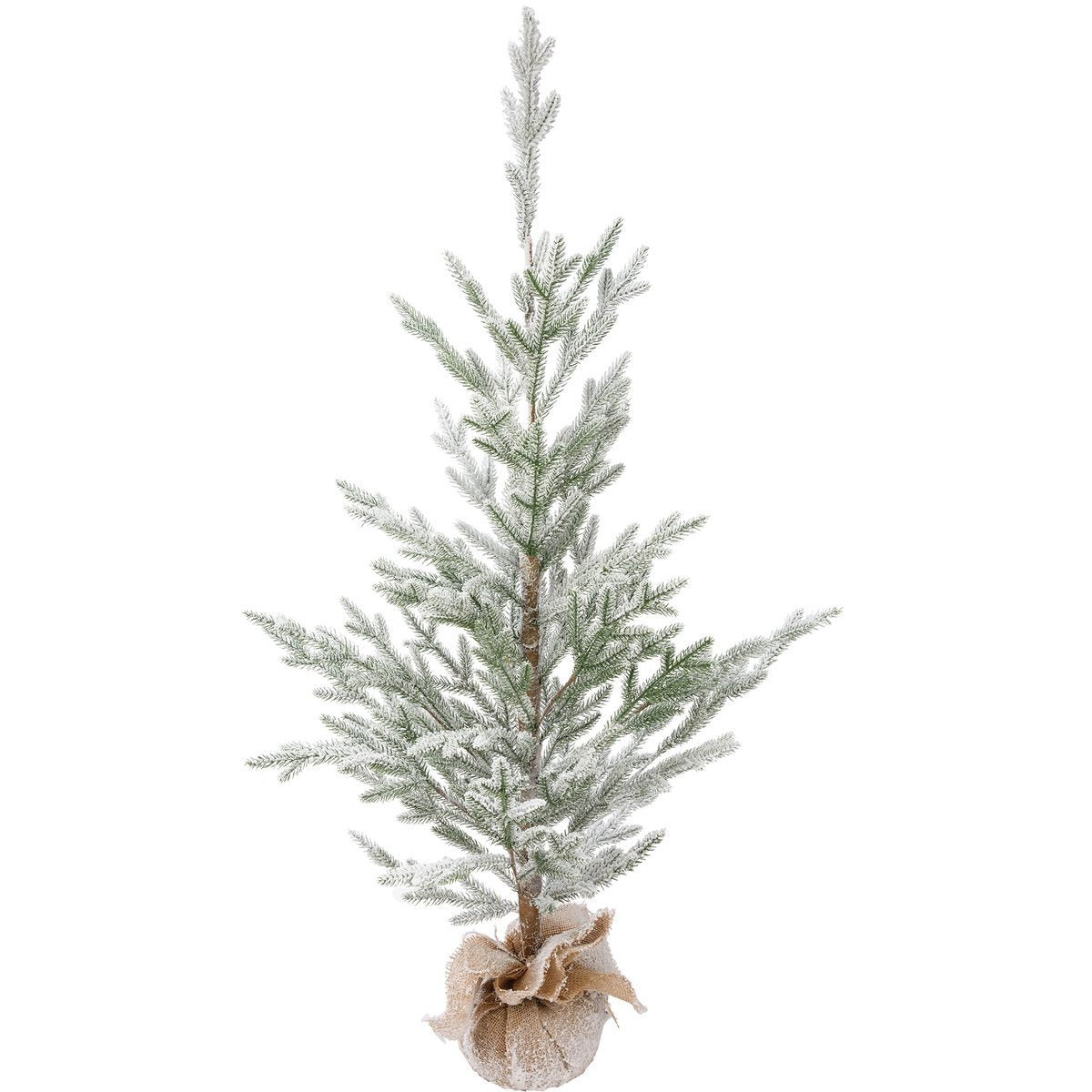 Large Flocked Snowy Pine Artificial Christmas Tree with Rustic Burlap Base