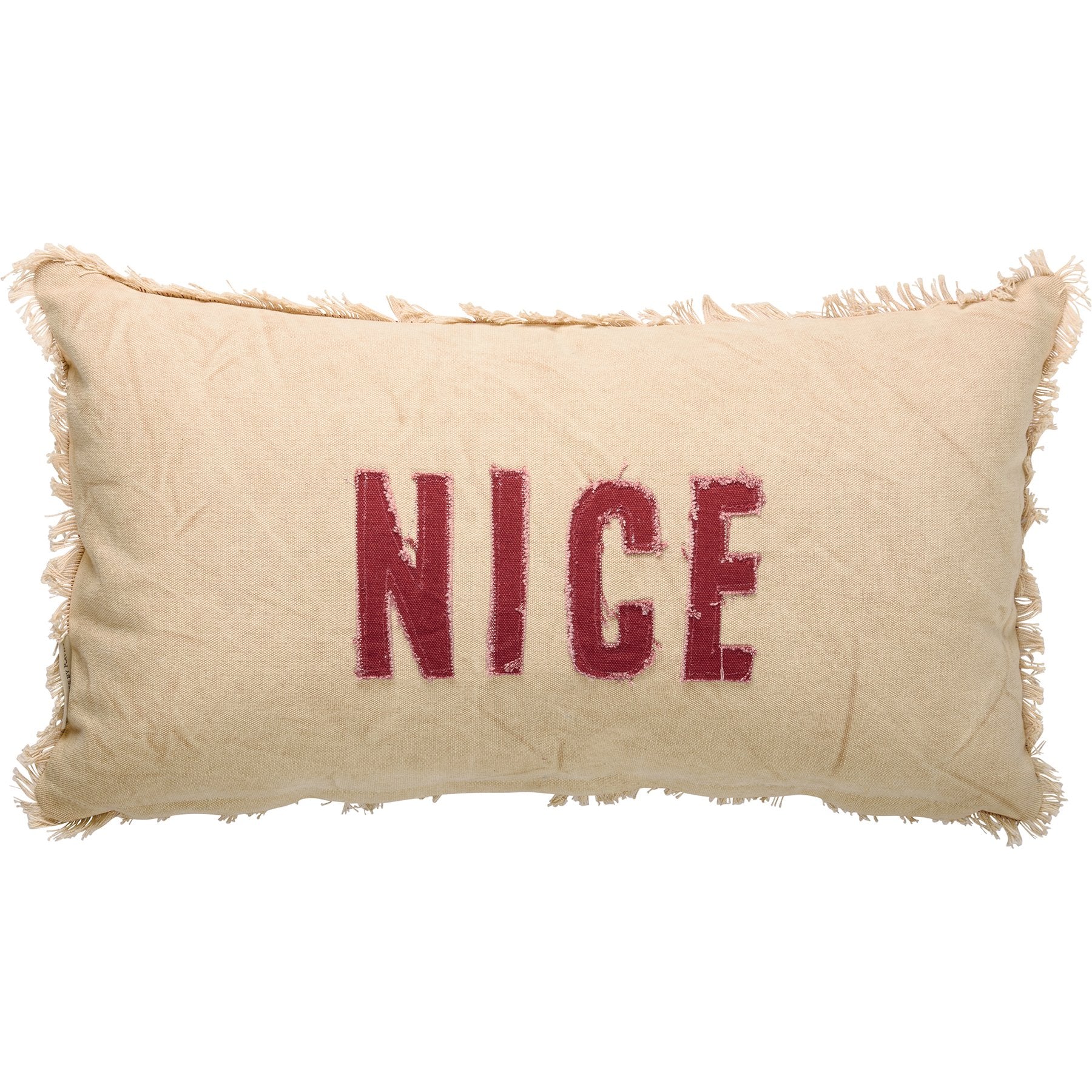 Double-Sided Naughty Nice Holiday Pillow with Fringe Trim and Zipper