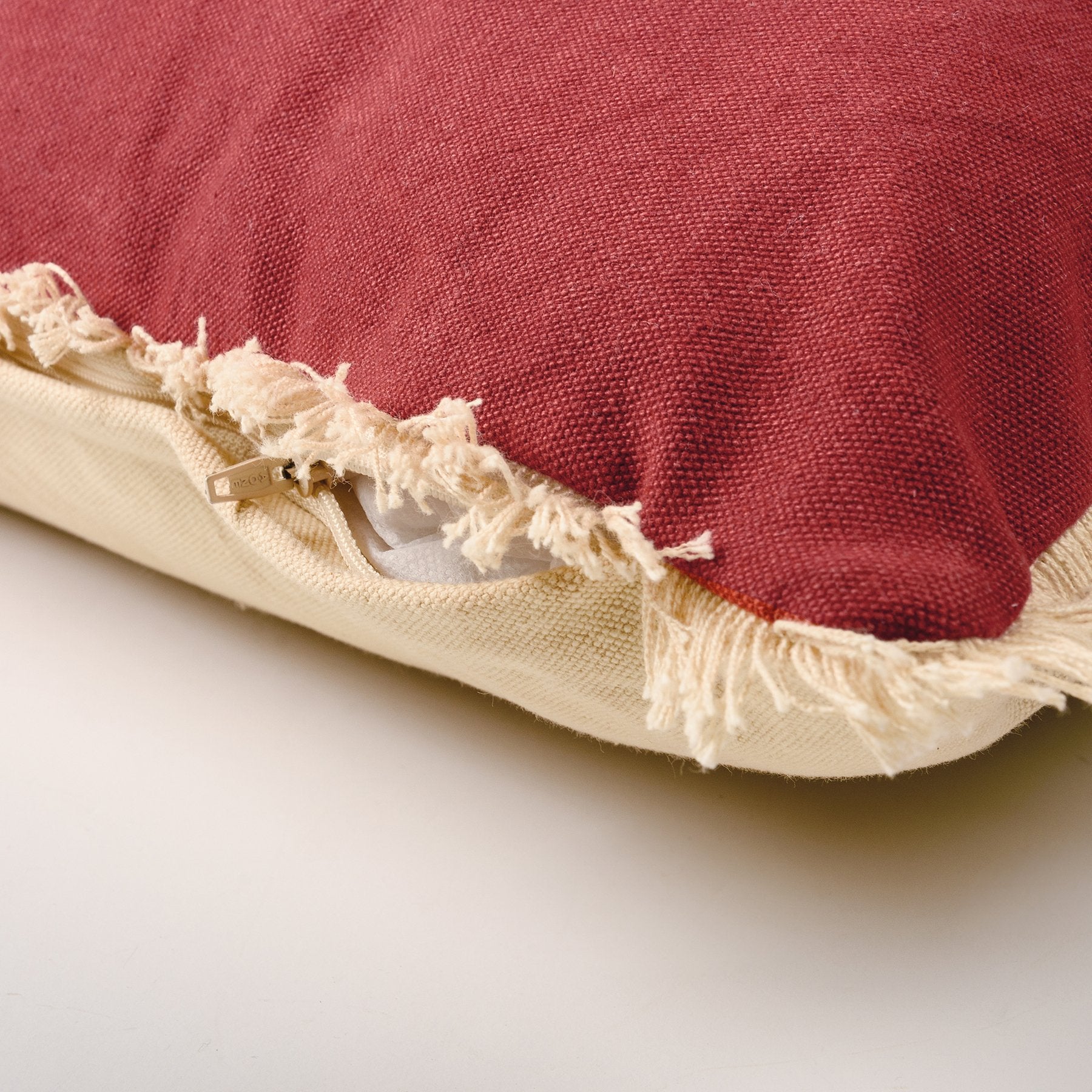 Double-Sided Naughty Nice Holiday Pillow with Fringe Trim and Zipper