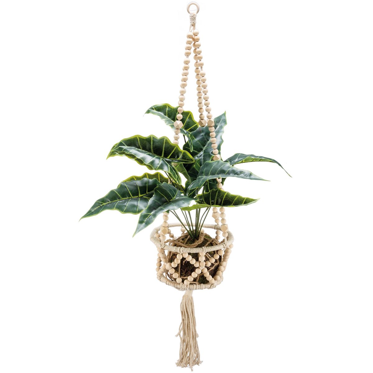 Bohemian Macrame Beaded Plant Hanger for Indoor Outdoor Plant Decor, Tassel Accents
