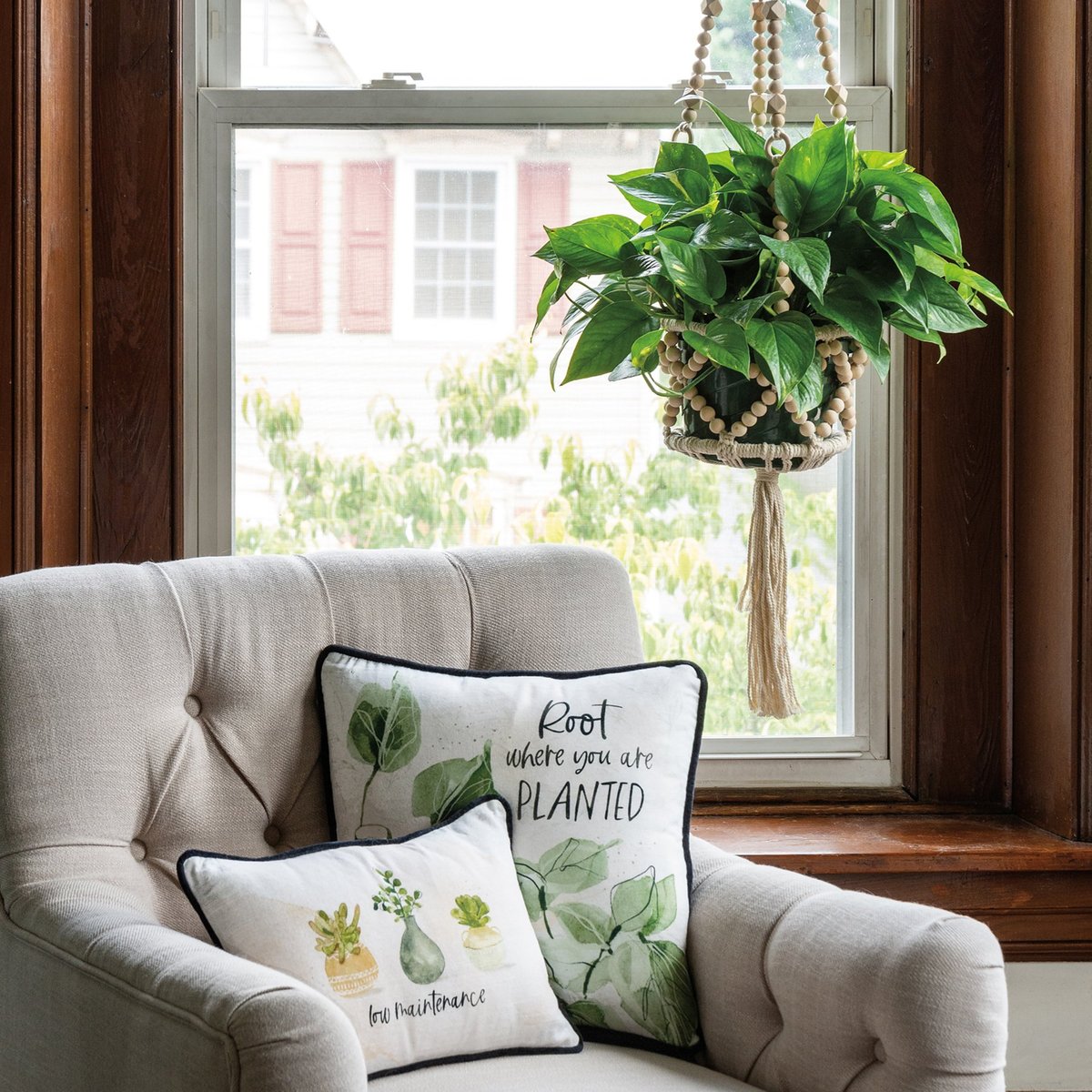 Bohemian Macrame Beaded Plant Hanger for Indoor Outdoor Plant Decor, Tassel Accents