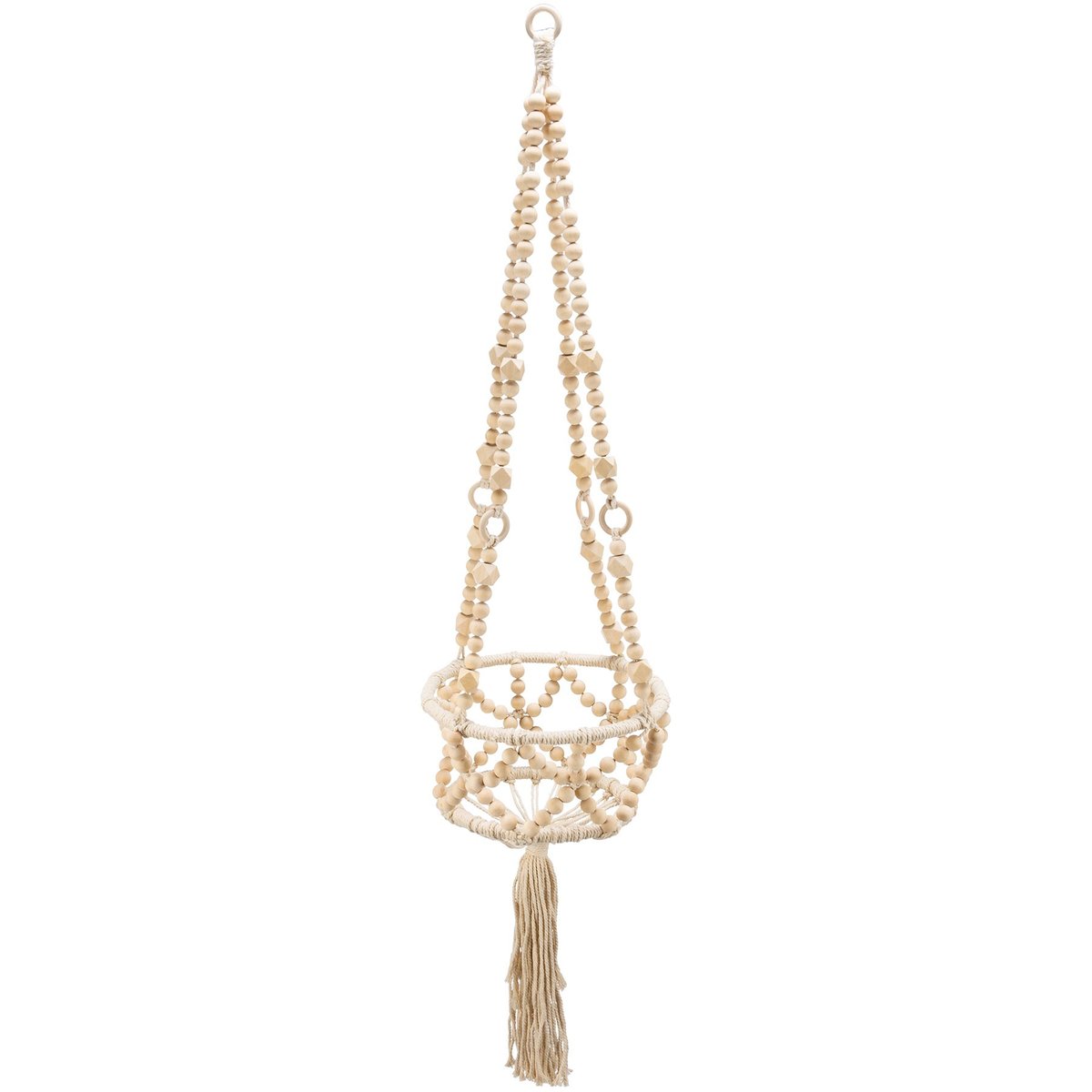 Bohemian Macrame Beaded Plant Hanger for Indoor Outdoor Plant Decor, Tassel Accents