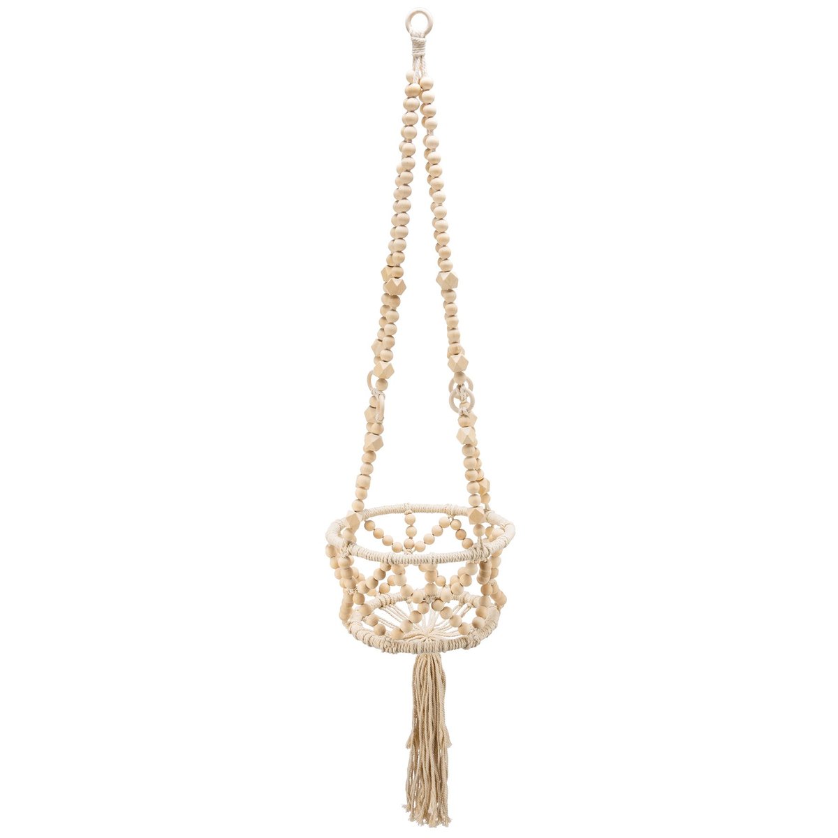 Bohemian Macrame Beaded Plant Hanger for Indoor Outdoor Plant Decor, Tassel Accents