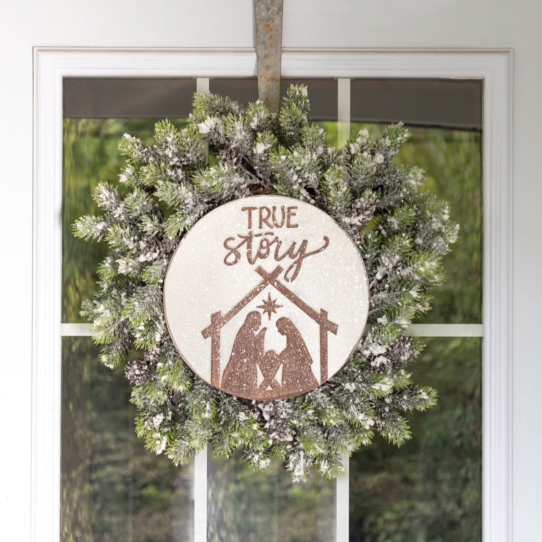 True Story Nativity Wreath Insert - Festive Wooden Christmas Decor with Mica