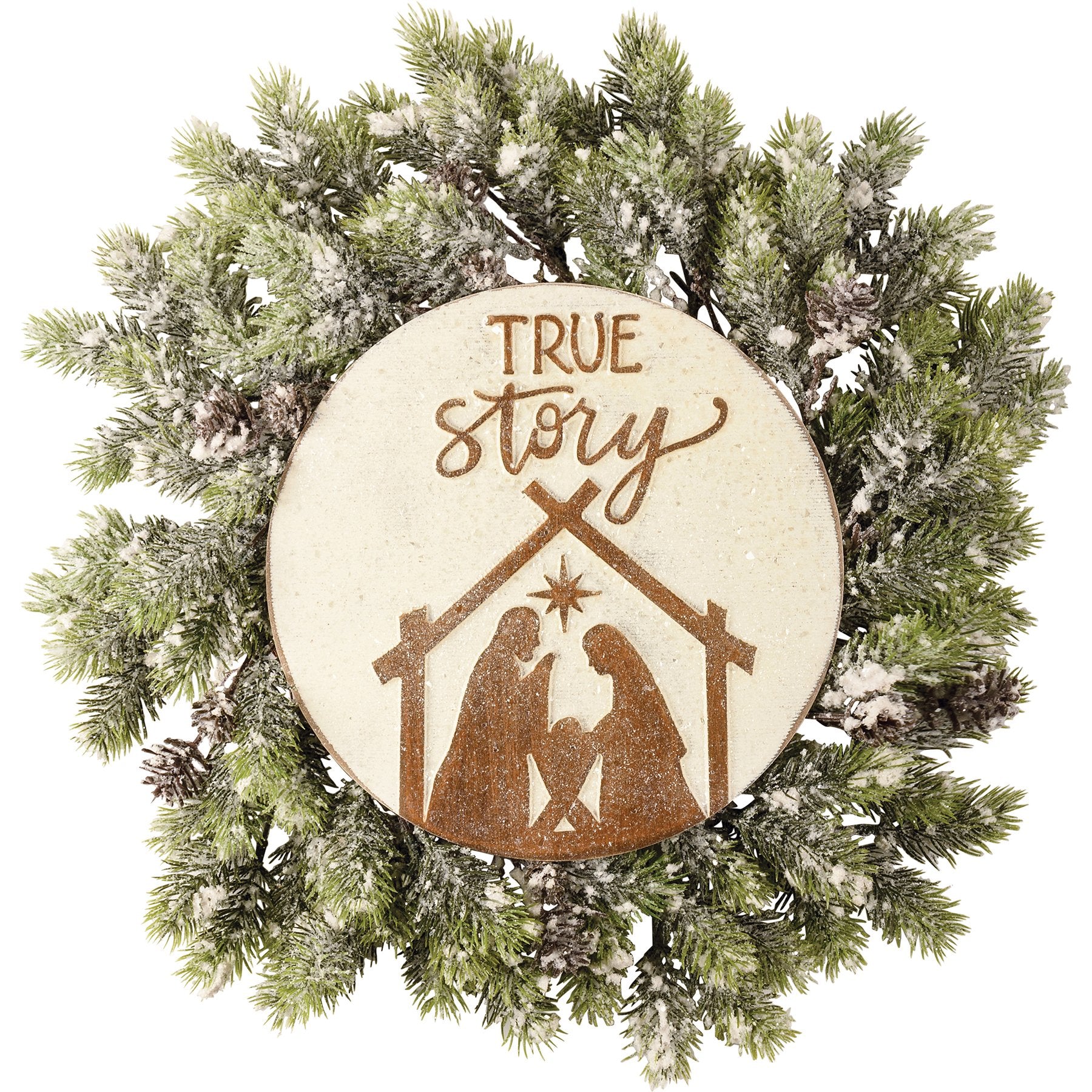 True Story Nativity Wreath Insert - Festive Wooden Christmas Decor with Mica