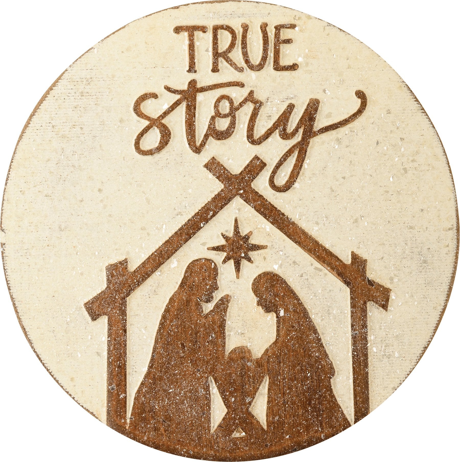 True Story Nativity Wreath Insert - Festive Wooden Christmas Decor with Mica