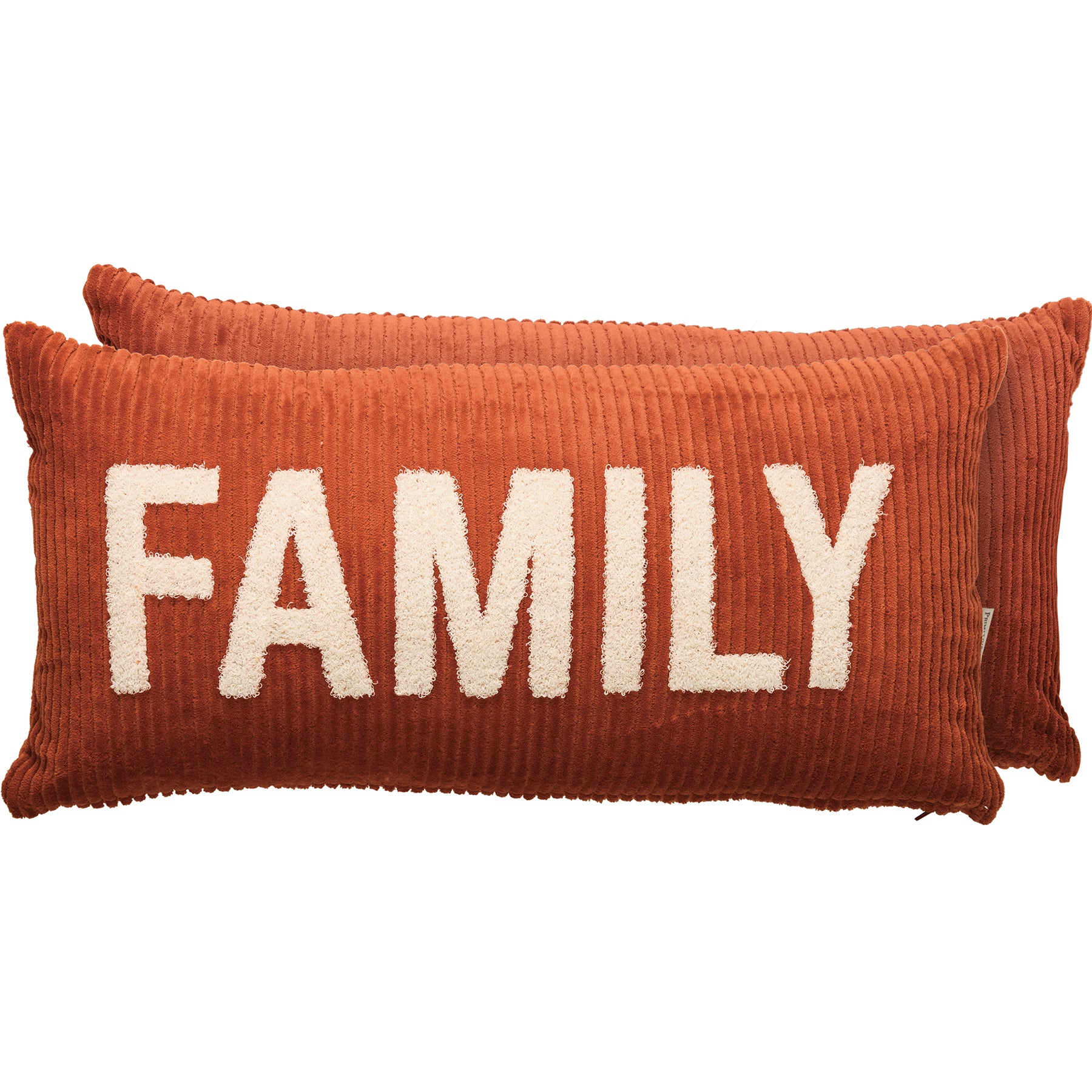 Cozy Corduroy 'Family' Embroidered Decorative Pillow with Zipper Closure