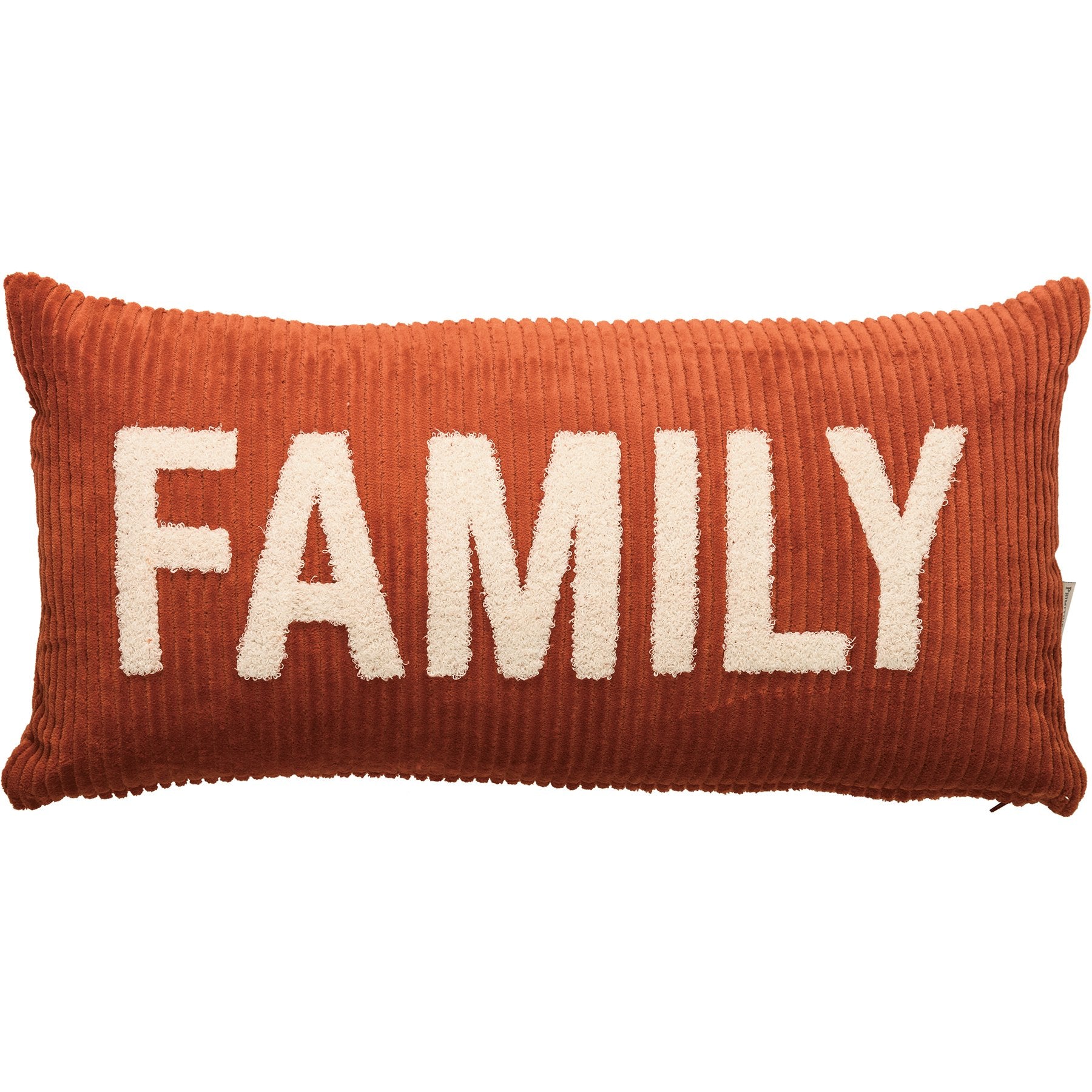 Cozy Corduroy 'Family' Embroidered Decorative Pillow with Zipper Closure
