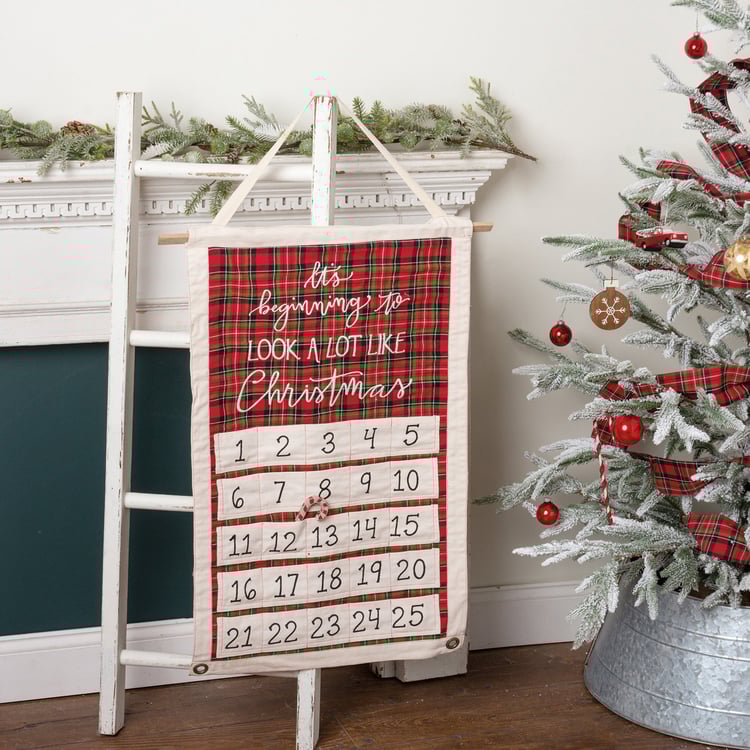 Festive Plaid Christmas Wall Countdown Calendar - Reusable Holiday Decor