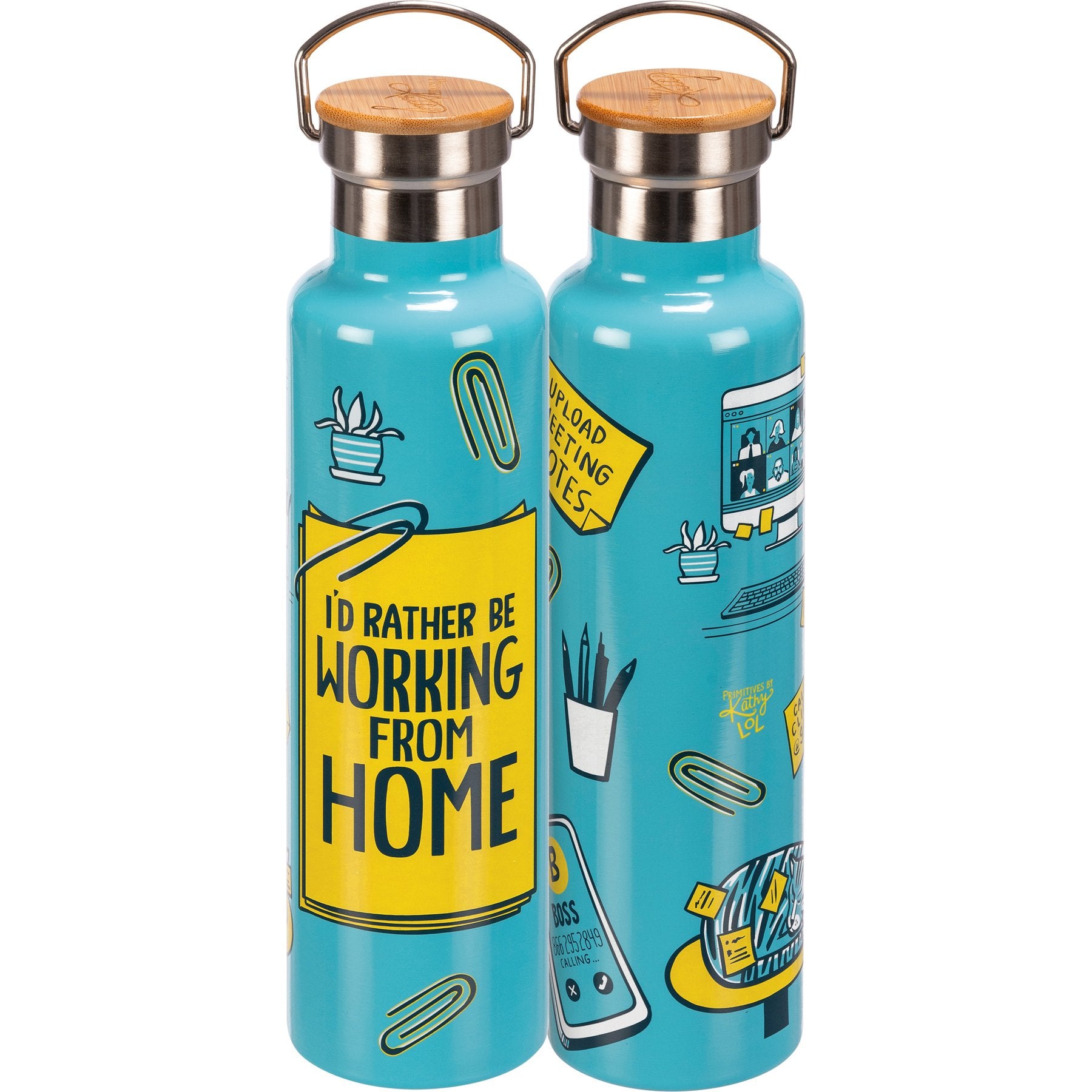 Funny Work From Home Insulated Stainless Steel Bottle with Bamboo Lid