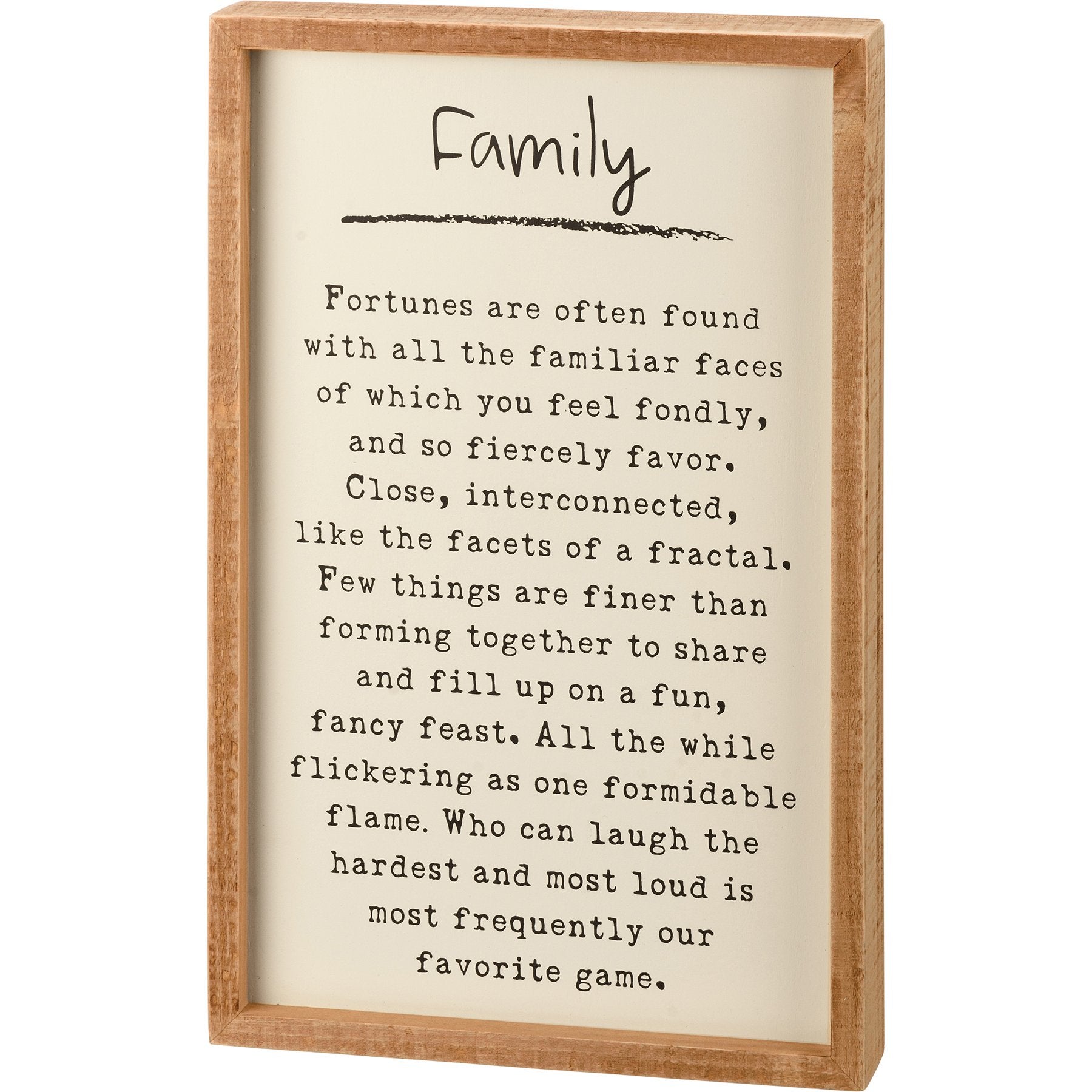 Charming Wooden Inset Box Sign with Family Poem, Cream Background & Natural Wood