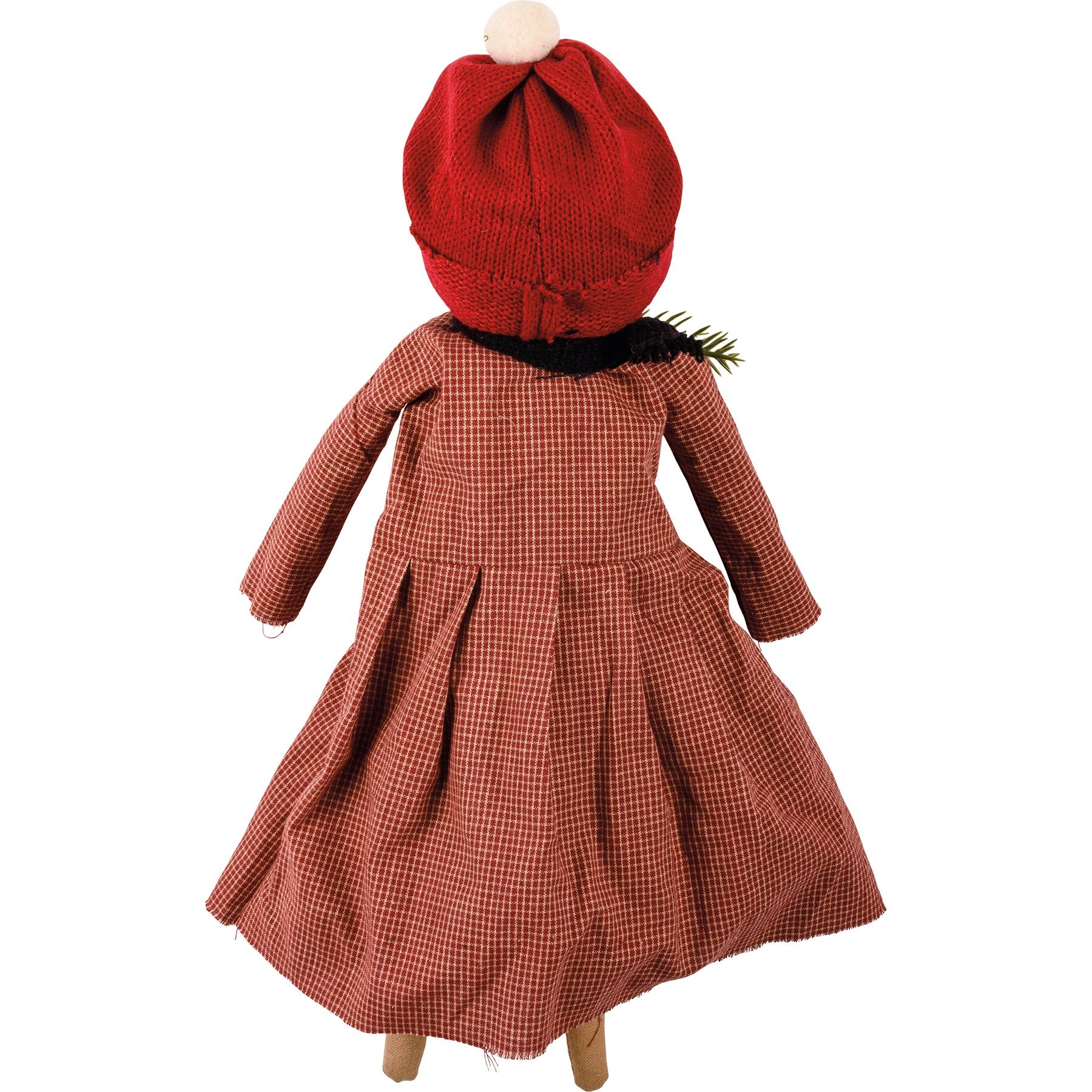 Charming Primitive Sierra Snowgirl Doll with Knit Scarf and Plaid Dress