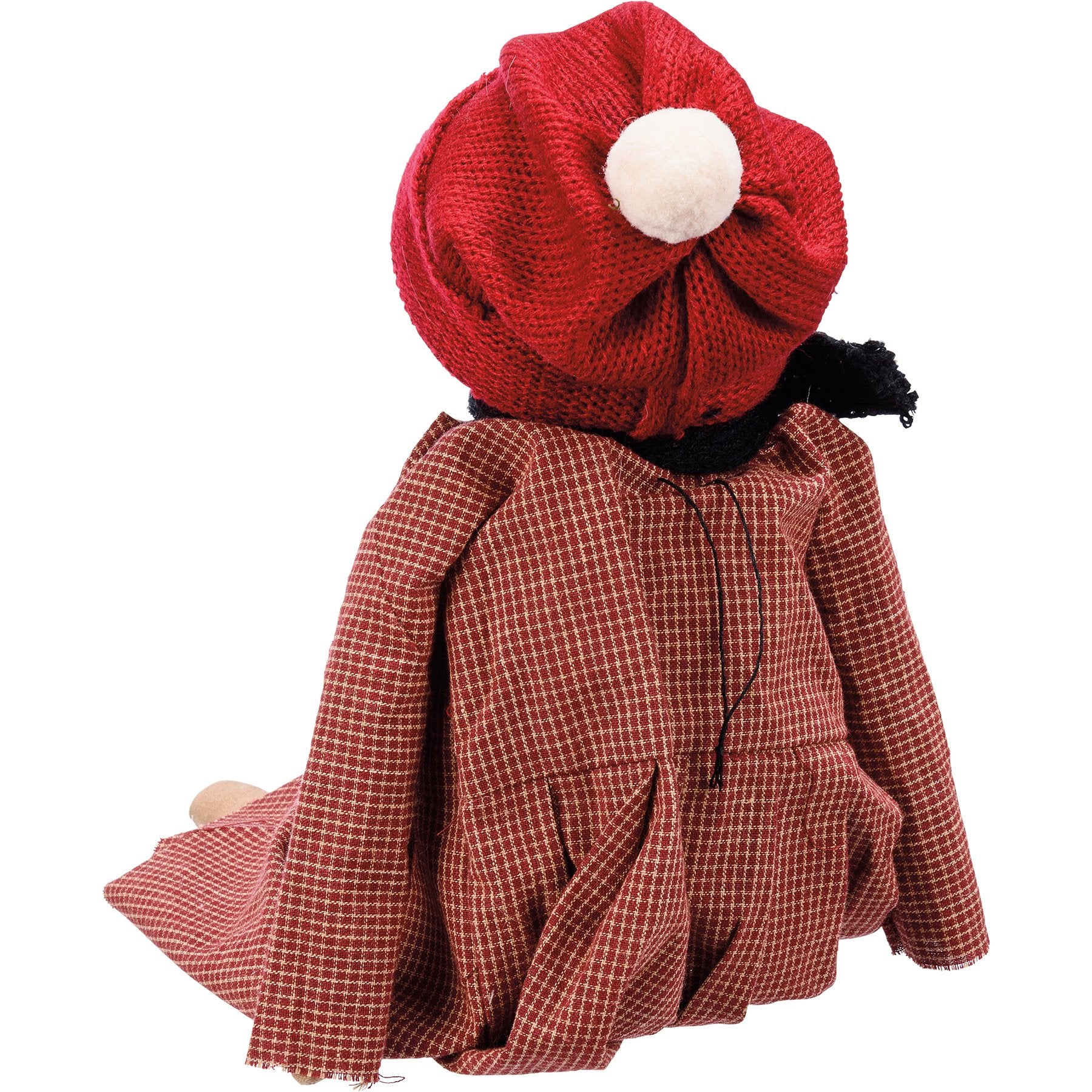 Charming Primitive Sierra Snowgirl Doll with Knit Scarf and Plaid Dress