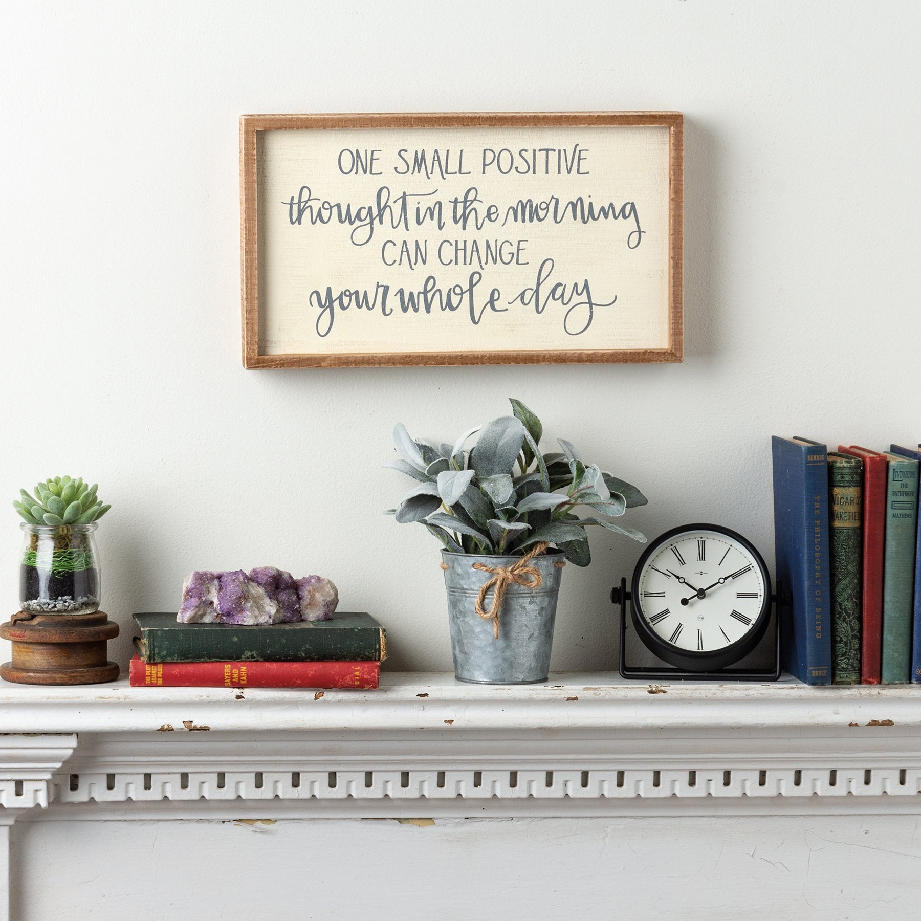 Uplifting 'Change Your Whole Day' Inset Wooden Box Sign, Neutral Home Decor