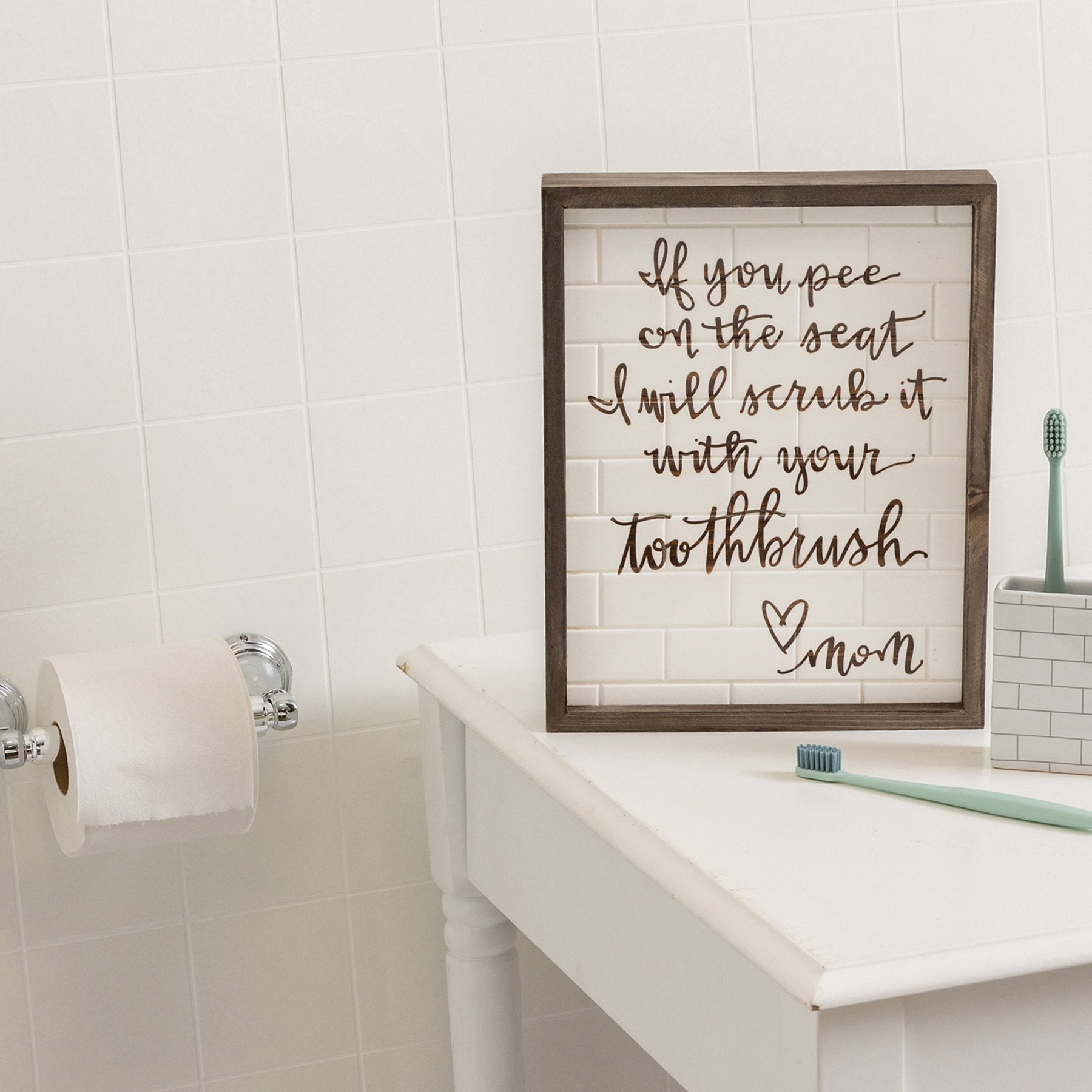 Humorous 'Pee on Seat' Bathroom Reminder Wood Inset Box Sign by Primitives By Kathy