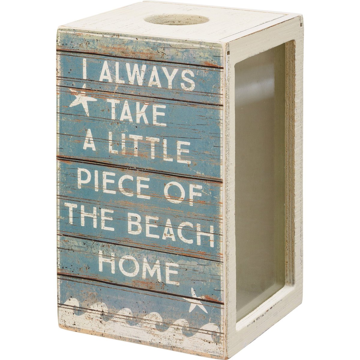 Rustic Wooden Seashell Holder with Inspiring Ocean Quotes and Glass Panels