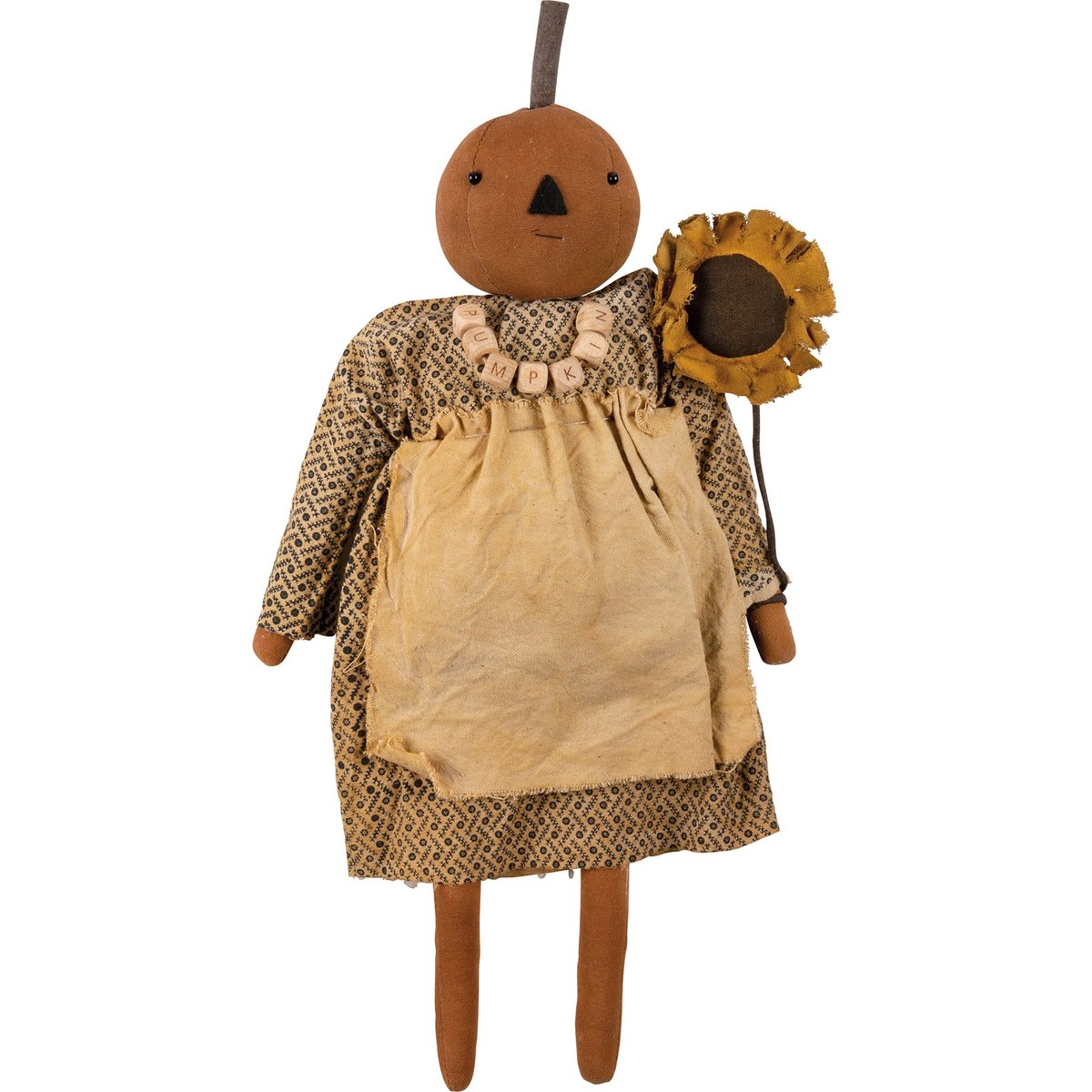 Charming Primitive Sunflower Susie Doll with Pumpkin Bead Necklace Accent