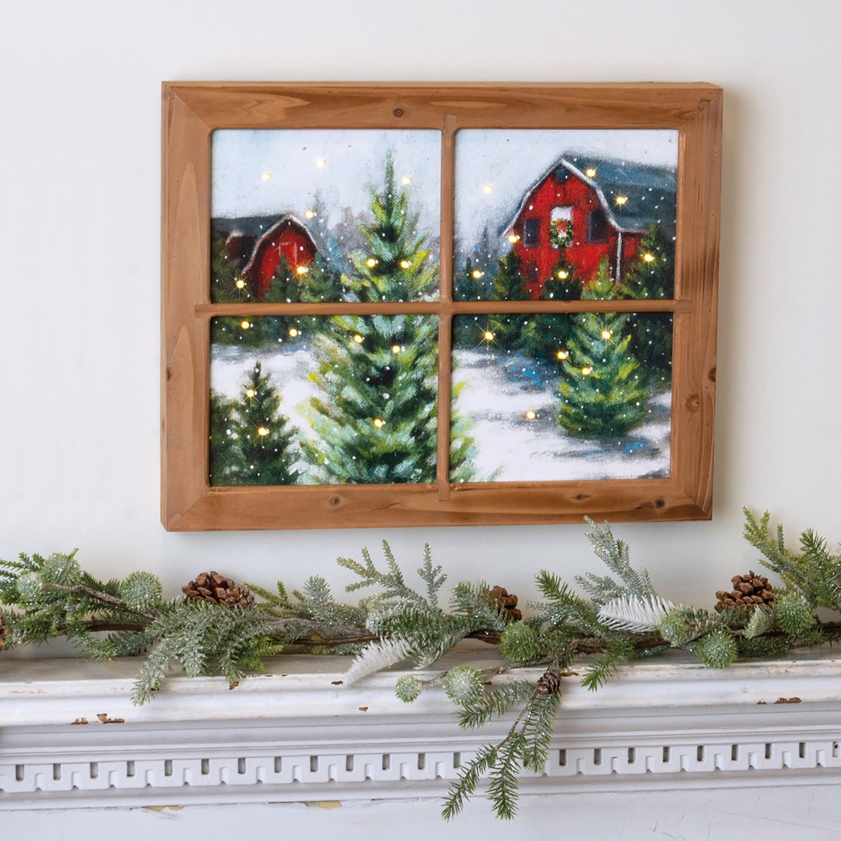 Charming Light-Up Rustic Winter Farm Window Sign with LED Lights & Timer