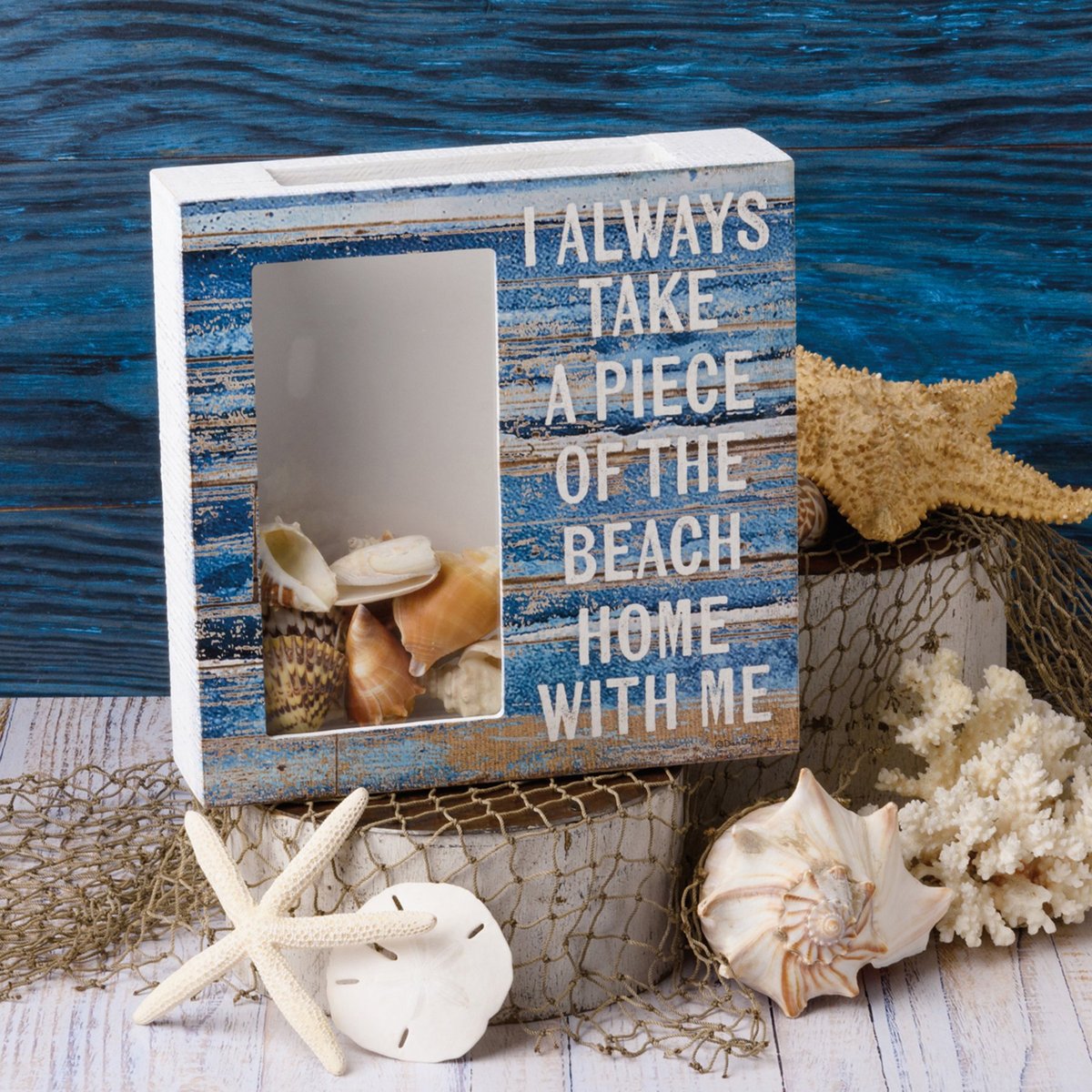 Beach Home Shell Holder Box - Rustic Wood & Glass Keepsake Display