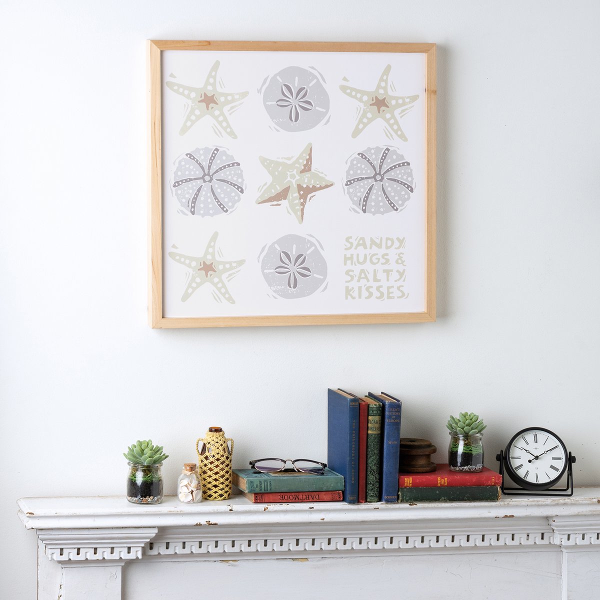 Charming Sandy Hugs Salty Kisses Beach Wood Box Sign Decor Starfish Seashell Art