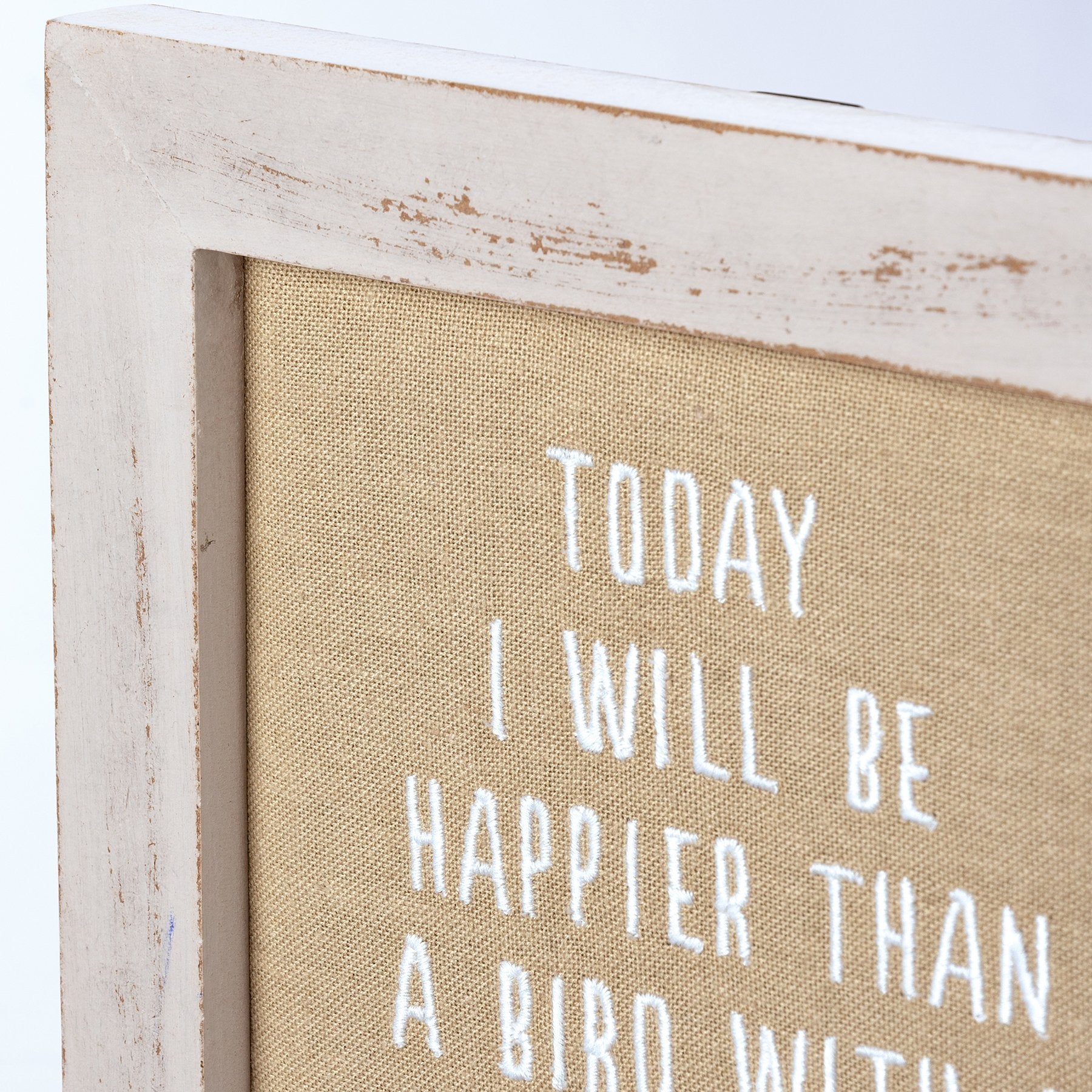 Whimsical 'Happier Than A Bird With A French Fry' Framed Stitchery Decor