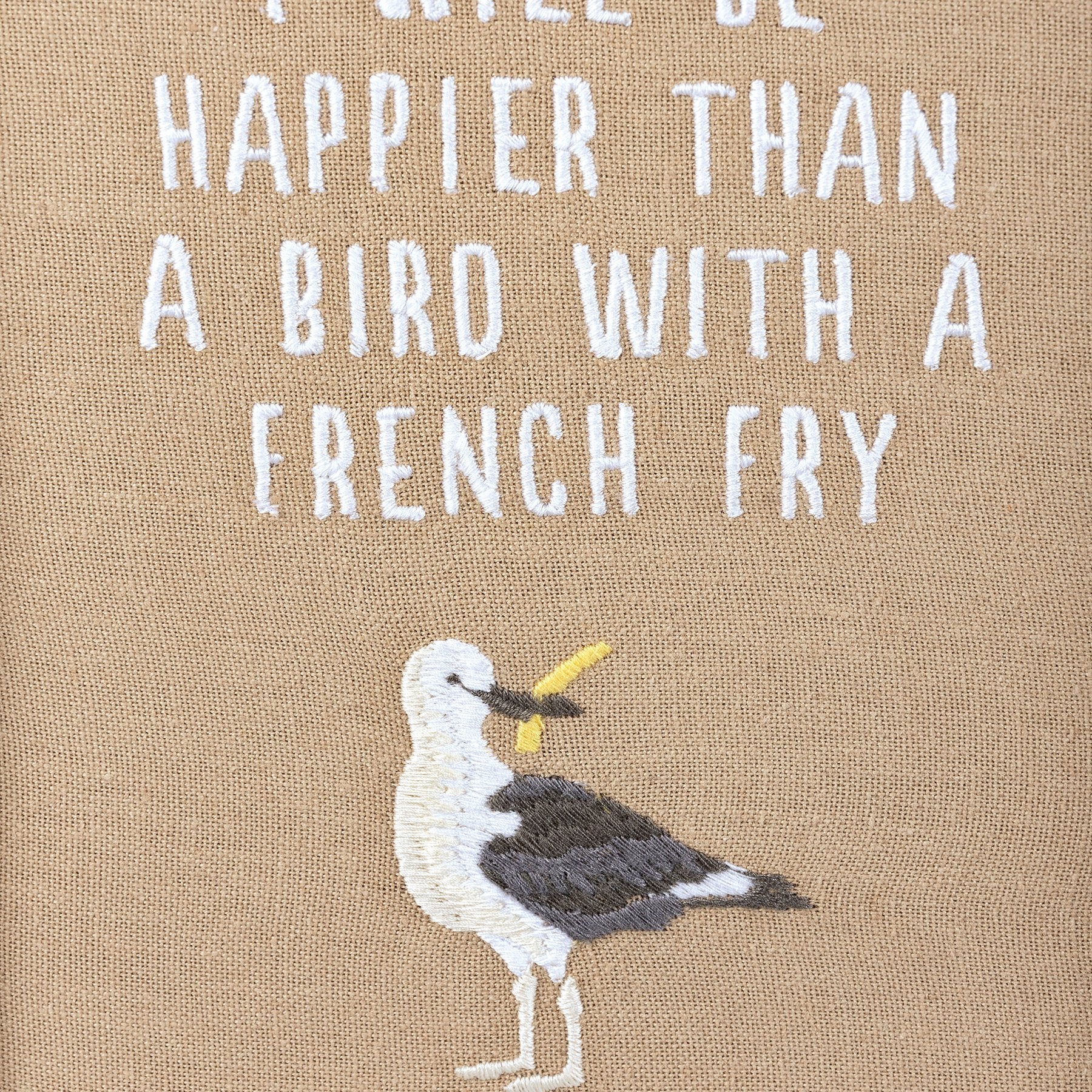 Whimsical 'Happier Than A Bird With A French Fry' Framed Stitchery Decor