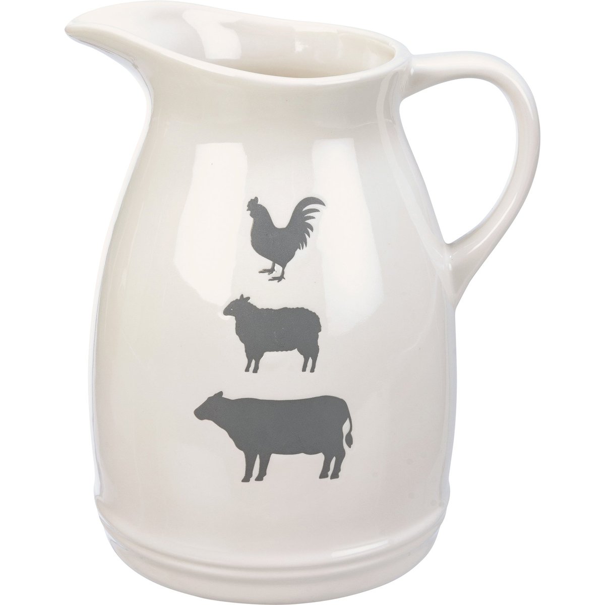 Charming Farm Animals Stoneware Pitcher - Debossed Gray Rustic Kitchen Decor