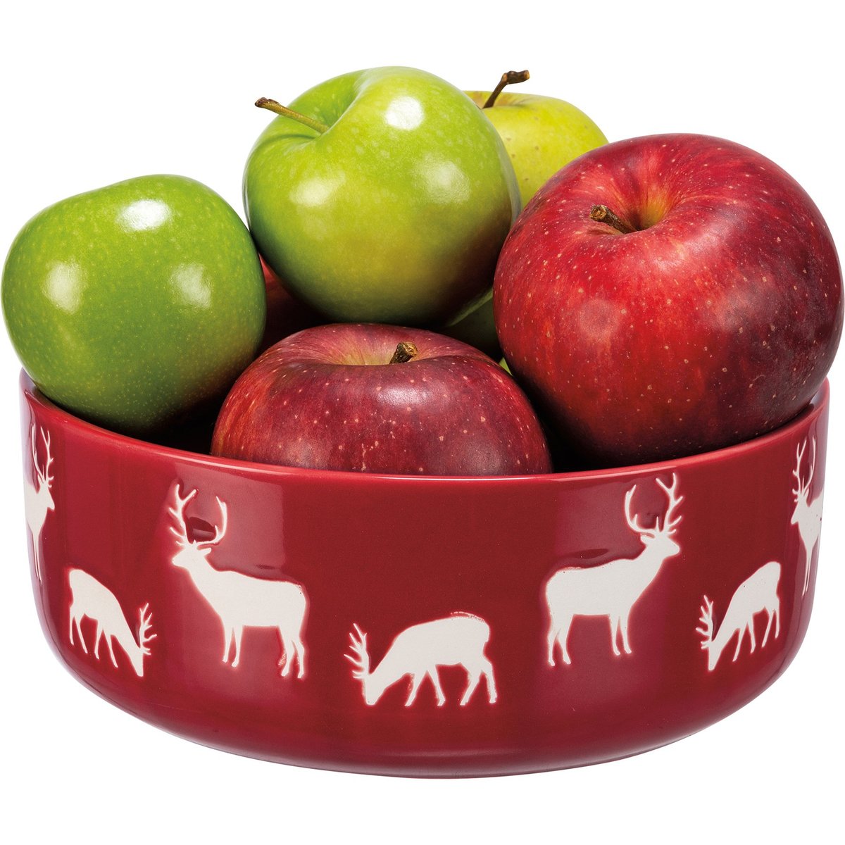 Festive Red Stoneware Deer & Snowflake Bowl Set - Microwave Oven Dishwasher Safe