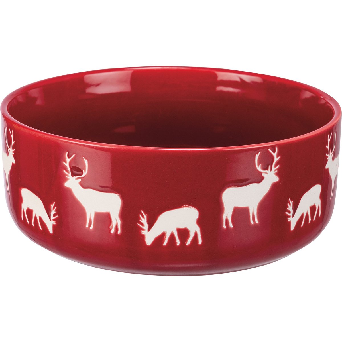 Festive Red Stoneware Deer & Snowflake Bowl Set - Microwave Oven Dishwasher Safe