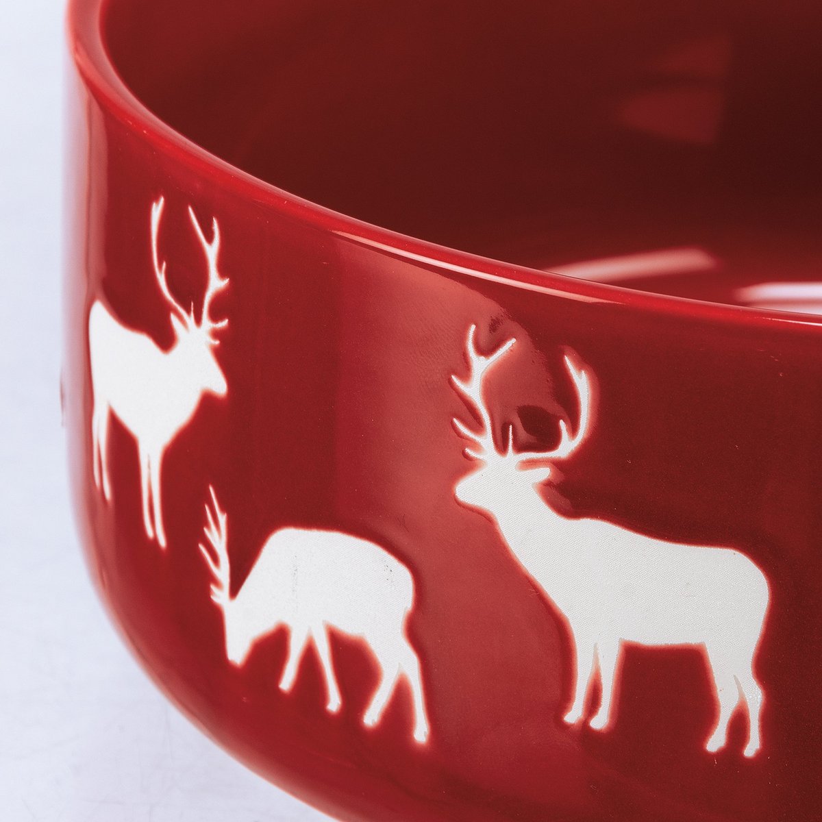 Festive Red Stoneware Deer & Snowflake Bowl Set - Microwave Oven Dishwasher Safe