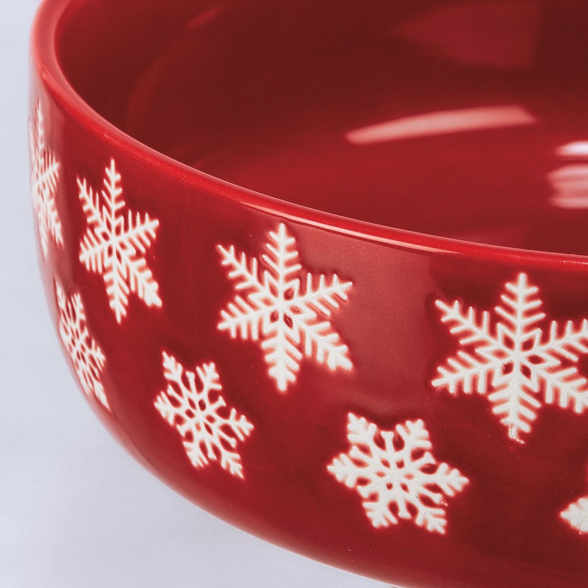 Festive Red Stoneware Deer & Snowflake Bowl Set - Microwave Oven Dishwasher Safe