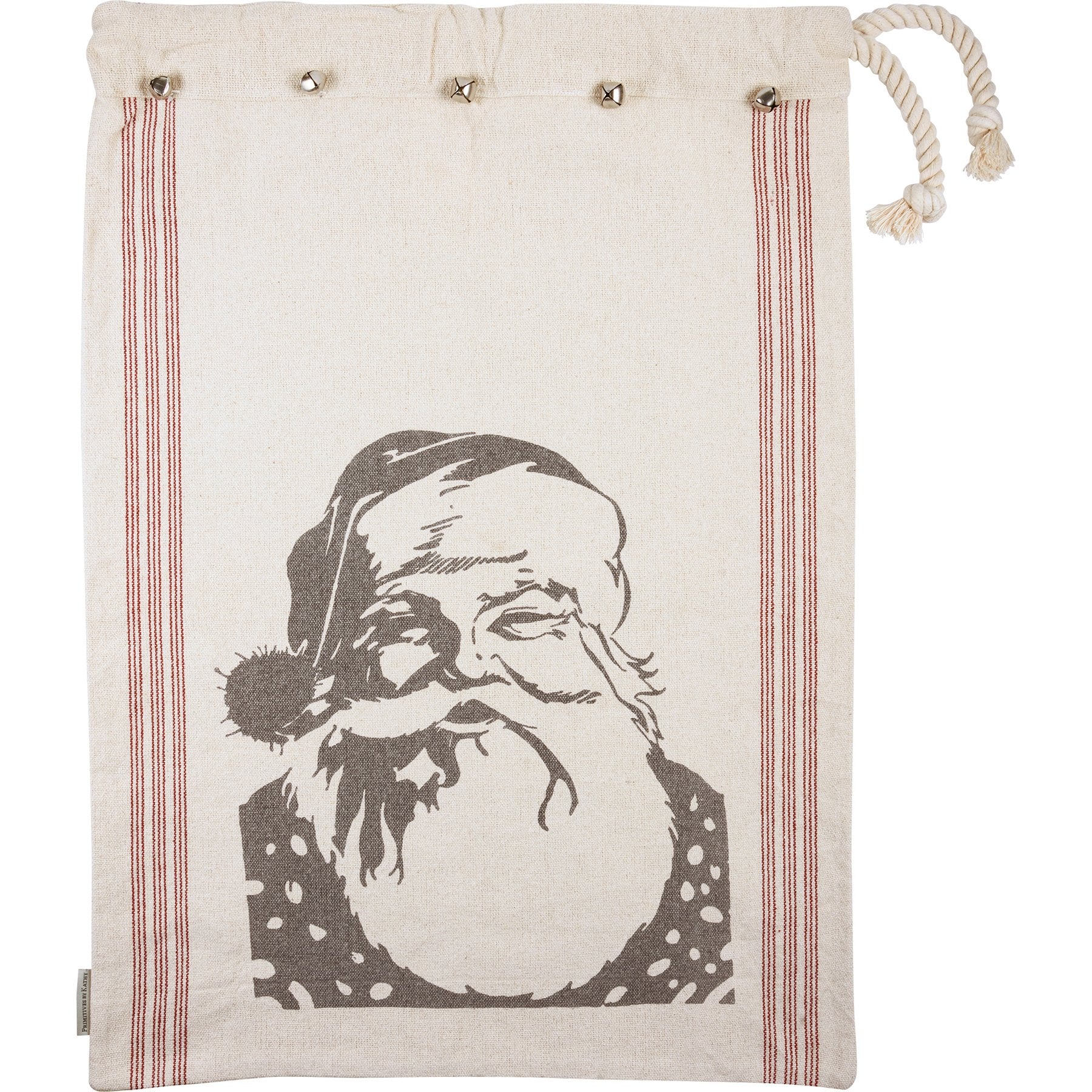 Festive Give Back Sack Merry Christmas Cotton Santa Bag with Bells