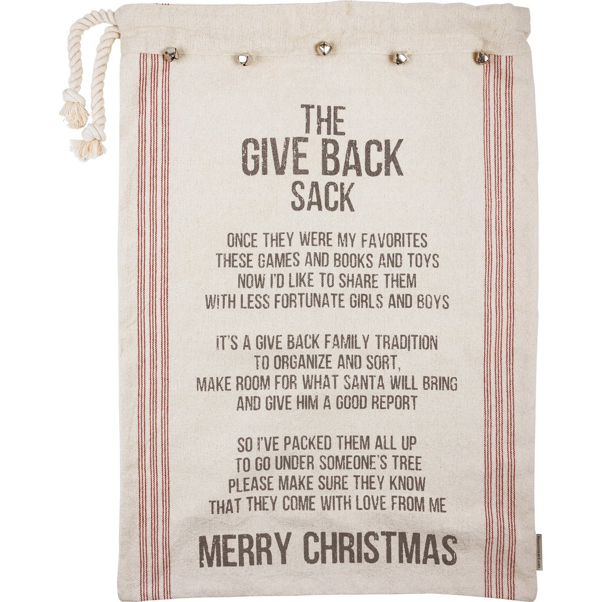 Festive Give Back Sack Merry Christmas Cotton Santa Bag with Bells