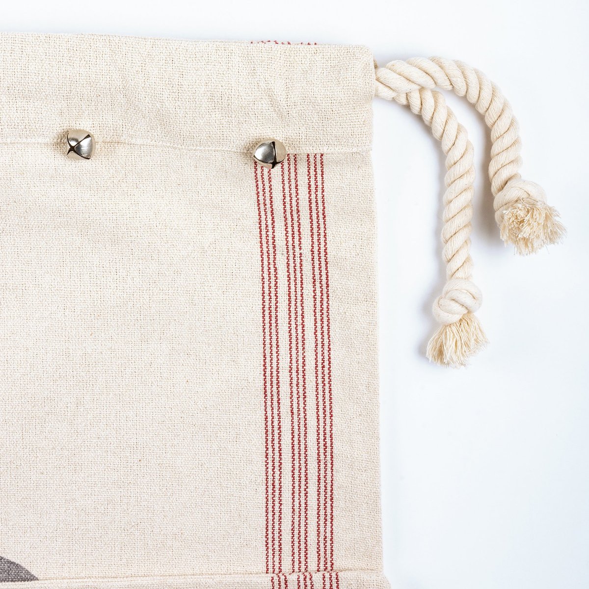 Festive Give Back Sack Merry Christmas Cotton Santa Bag with Bells