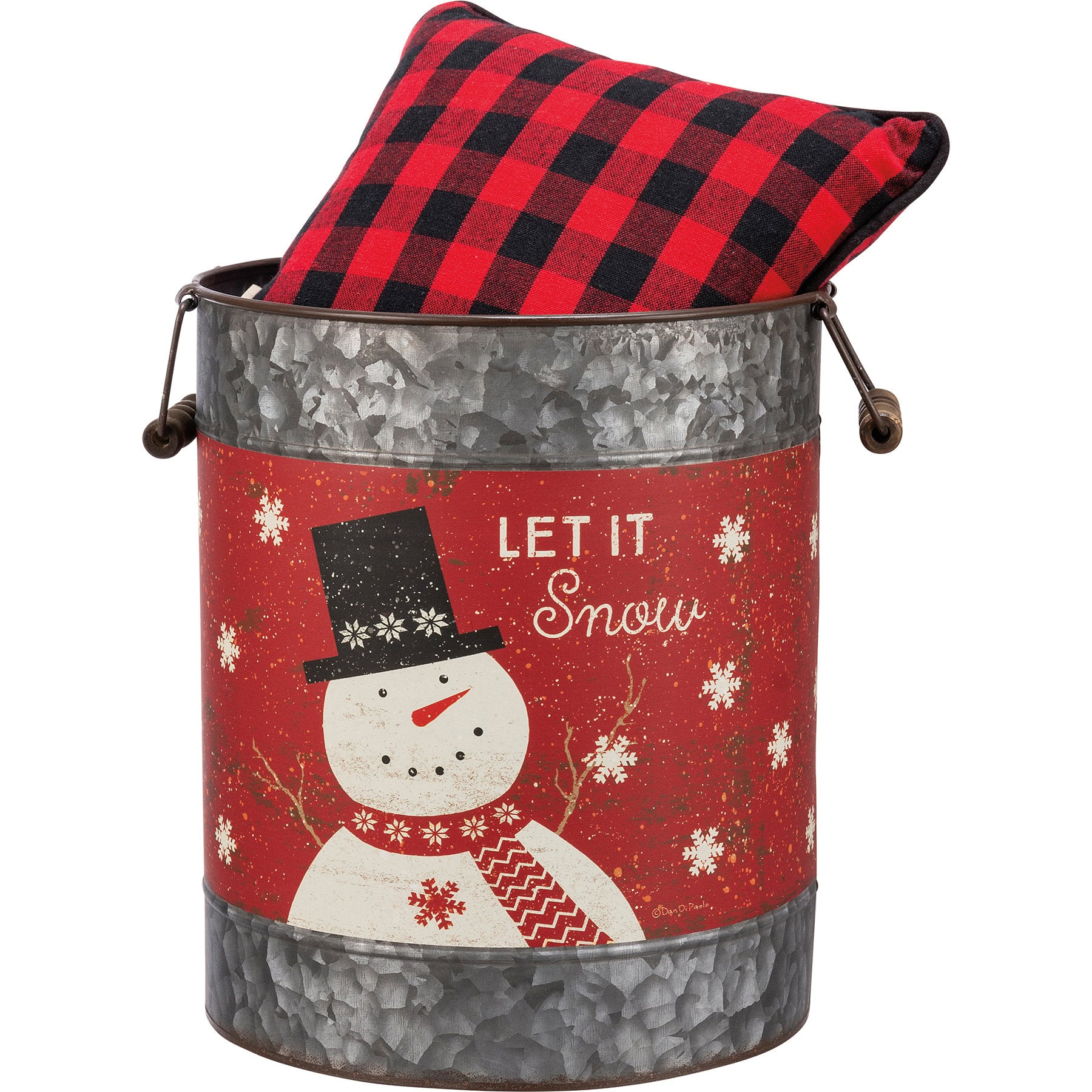 Charming Galvanized Metal Snowman Christmas Buckets - Let It Snow Merry Christmas Decor Set