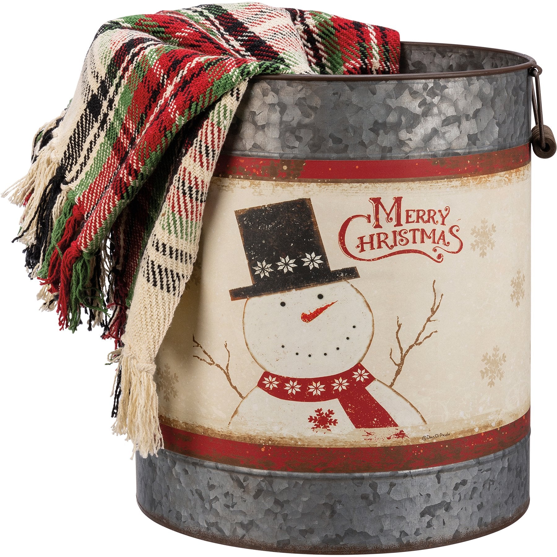 Charming Galvanized Metal Snowman Christmas Buckets - Let It Snow Merry Christmas Decor Set